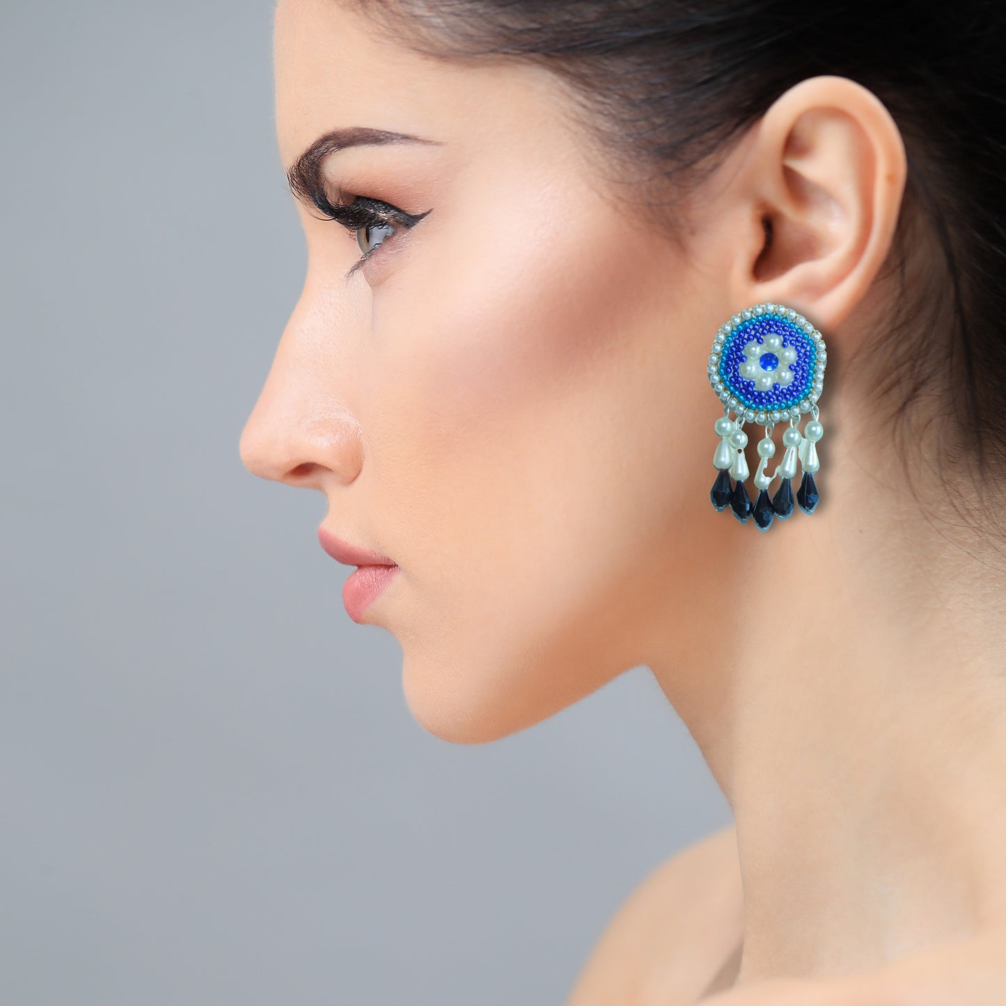 Roads To India - Floral Designed Studs Beaded earrings - Handmade Earrings