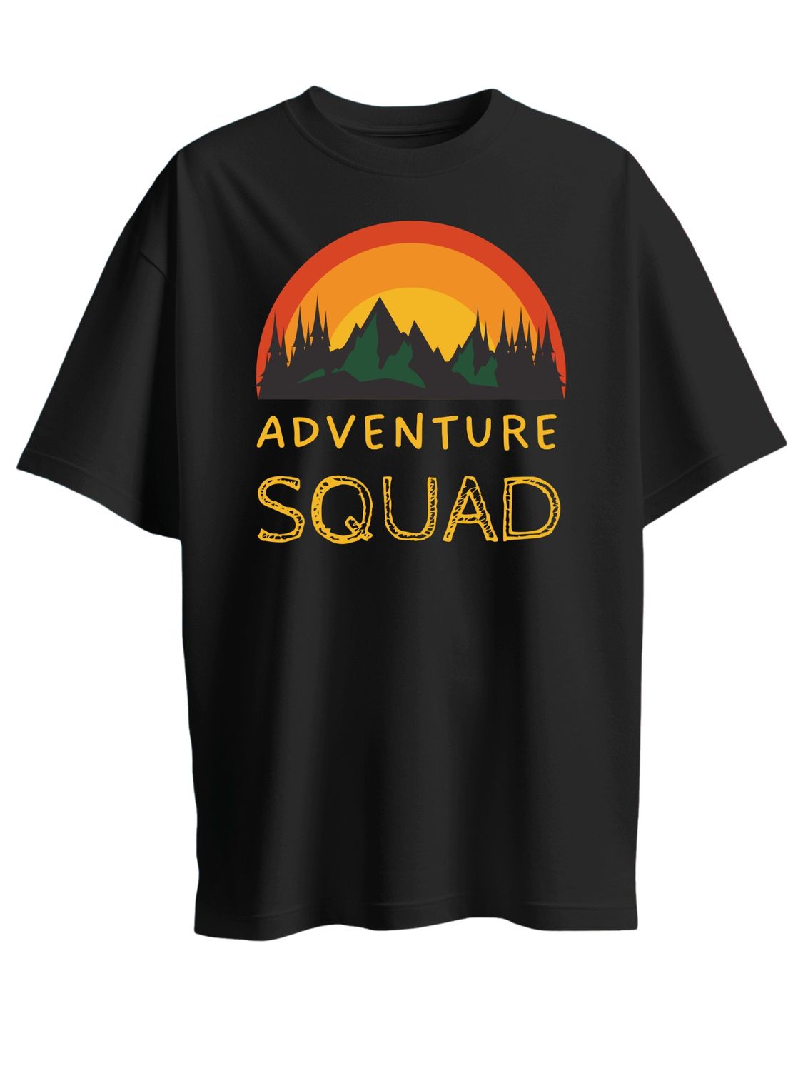 Roads to India® Cotton T-Shirt for Men – Adventure Squad Graphic Print Tee | Half Sleeve Round Neck | Unisex Regular Fit | 180 GSM | Black, Navy Blue, Olive, Red | S to 5XL