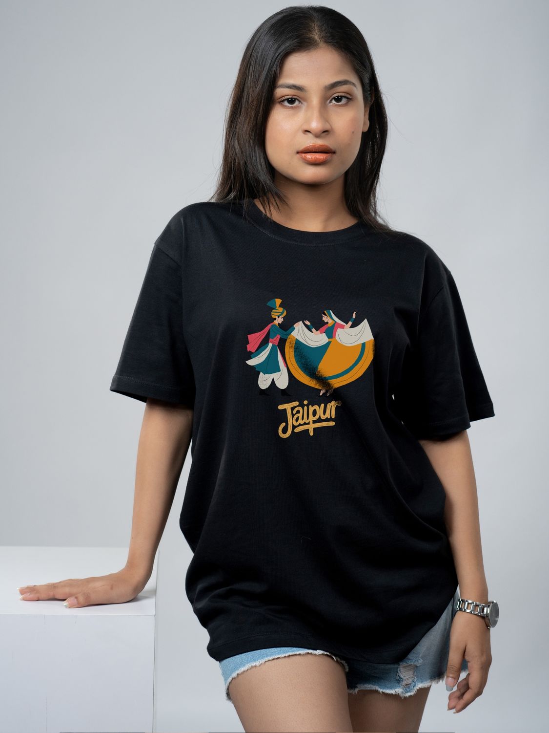 Roads to India® Pure Cotton Regular, Oversized Travel t-shirt for Men - Explore Jaipur Rajasthan - Unisex Round Neck Printed Casual fit Drop Shoulder 180-220 GSM | S - 5XL | Black