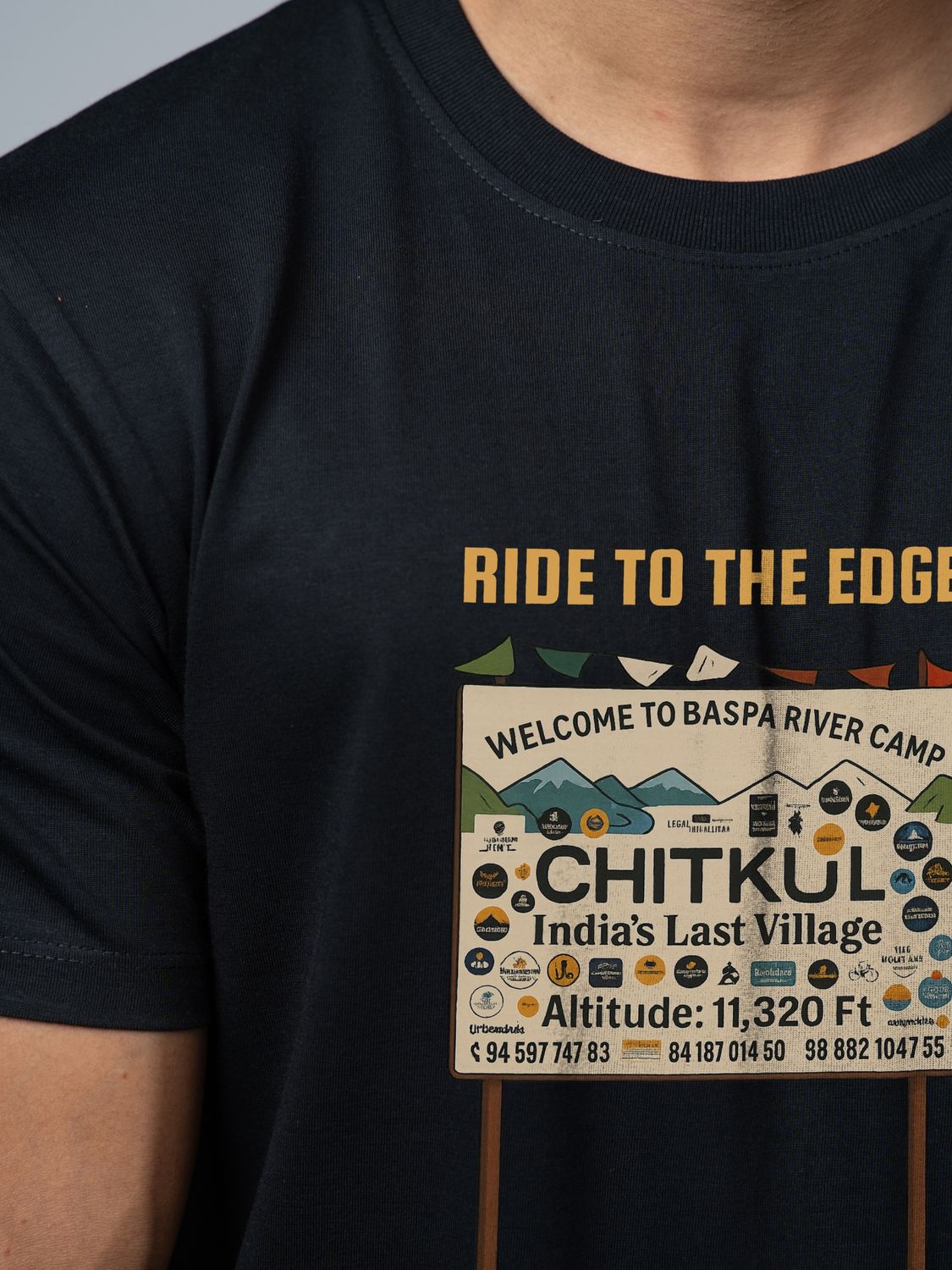 Roads to India® Pure Cotton Regular, Oversized Travel t-shirt for Men - Chitkul Ride - Unisex Round Neck Printed Casual fit Drop Shoulder 180-220 GSM | S - 5XL | Black