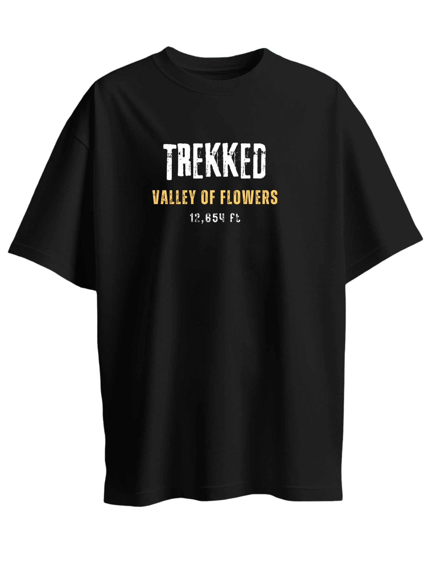 Roads to India® Men's Cotton Trekking T-Shirt – Trekked Valley of Flowers Graphic Tee | Unisex Fit (Regular & Oversized) | 180/220 GSM | Half Sleeve, Round Neck | S–5XL | Black, Navy Blue