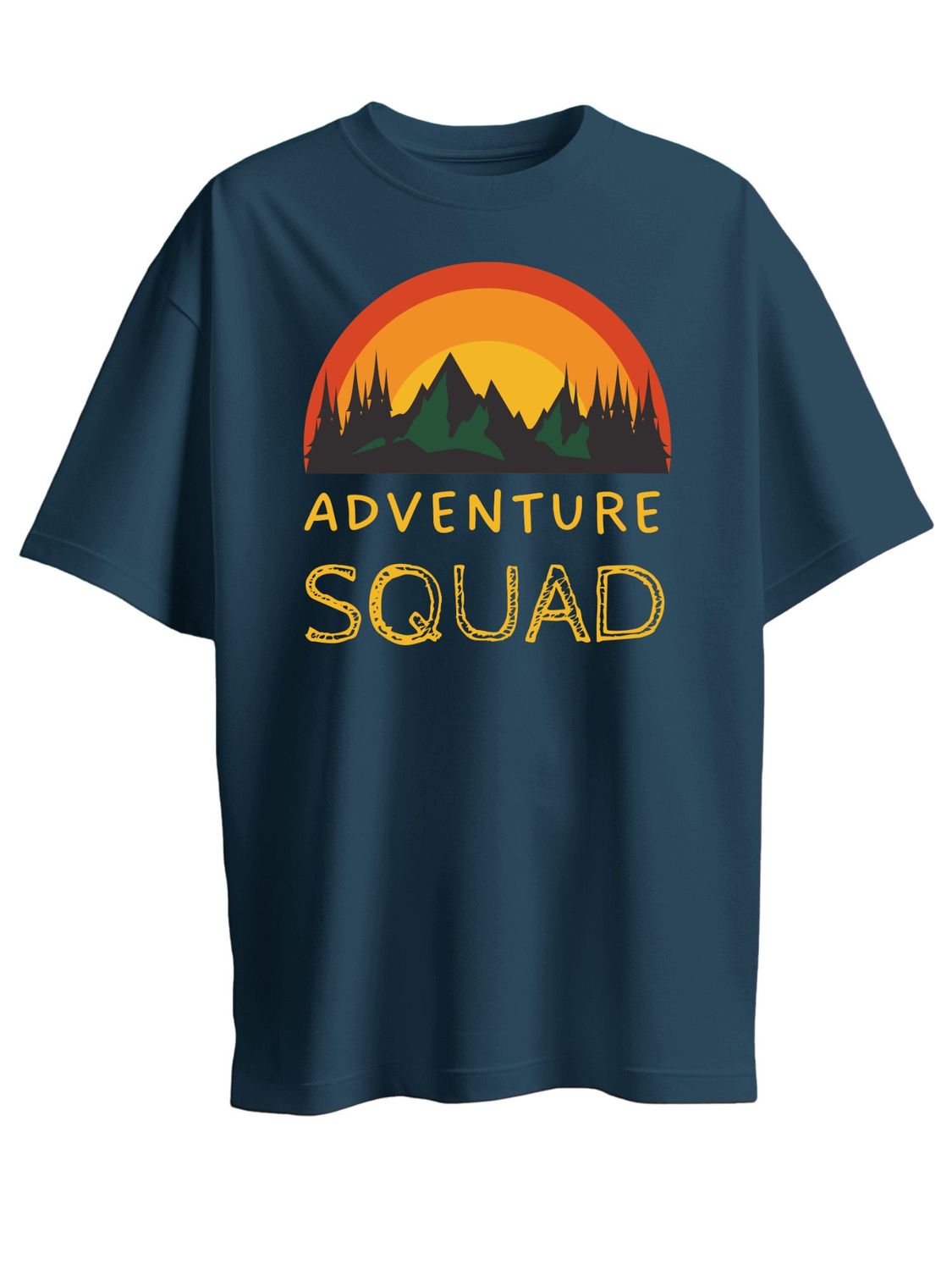 Roads to India® Cotton T-Shirt for Men – Adventure Squad Graphic Print Tee | Half Sleeve Round Neck | Unisex Regular Fit | 180 GSM | Black, Navy Blue, Olive, Red | S to 5XL