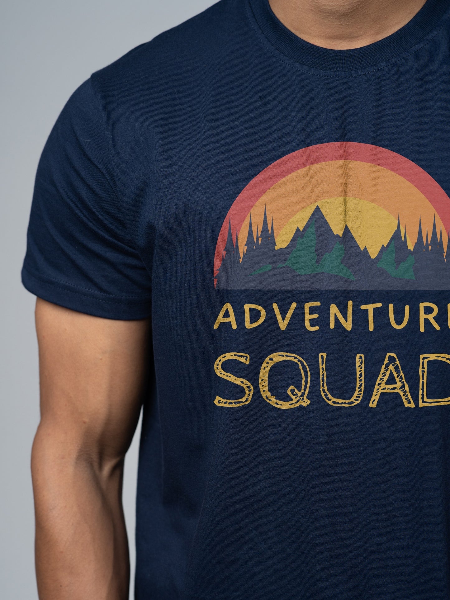 Roads to India® Cotton T-Shirt for Men – Adventure Squad Graphic Print Tee | Half Sleeve Round Neck | Unisex Regular Fit | 180 GSM | Black, Navy Blue, Olive, Red | S to 5XL