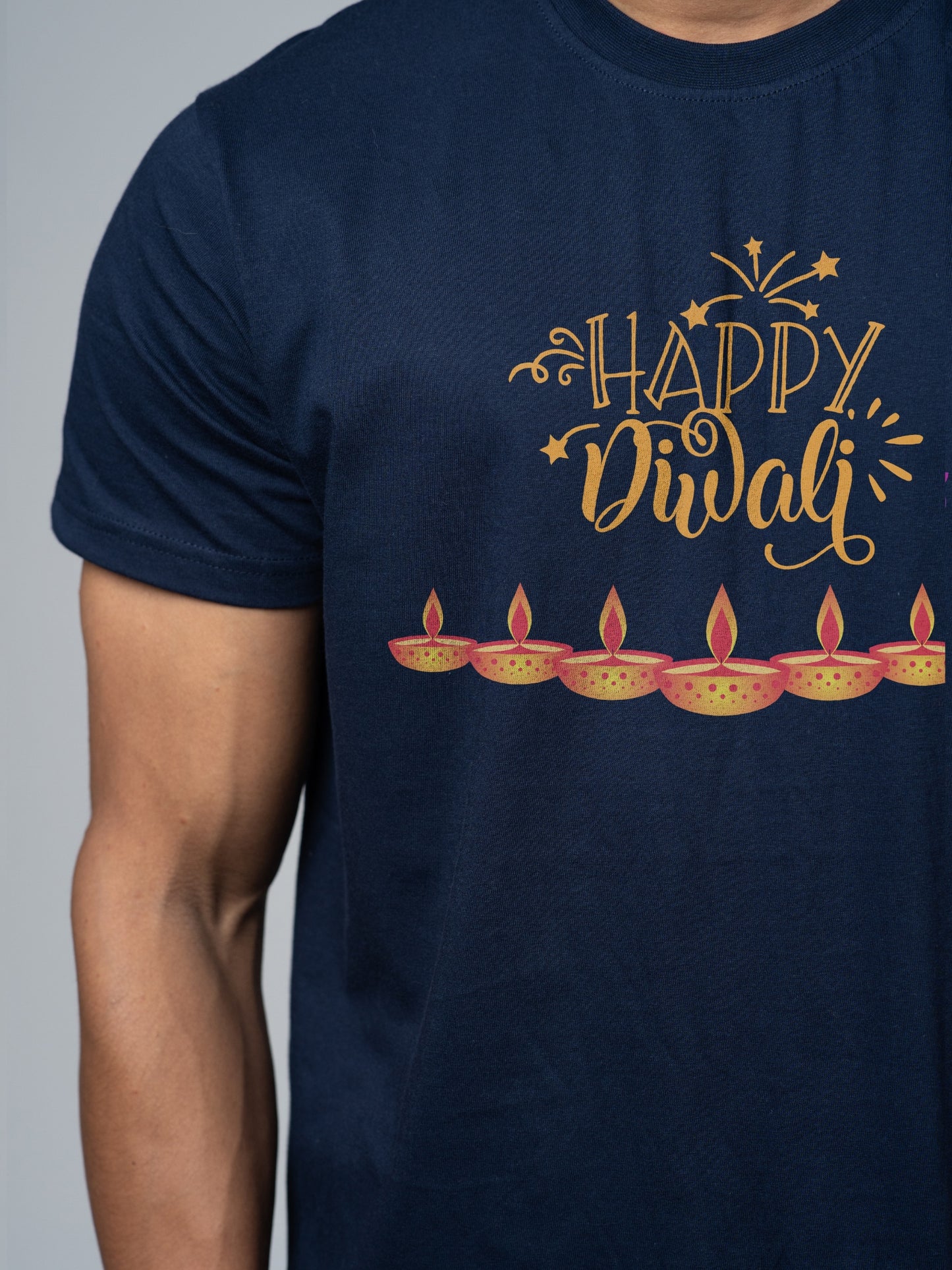 Roads to India® T-Shirt for Men – 100% Cotton Happy Diwali Half Sleeve Round Neck Graphic Print Tee | Unisex Regular & Oversized Fit | 180/220 GSM | S–5XL | Black, Navy Blue, Olive