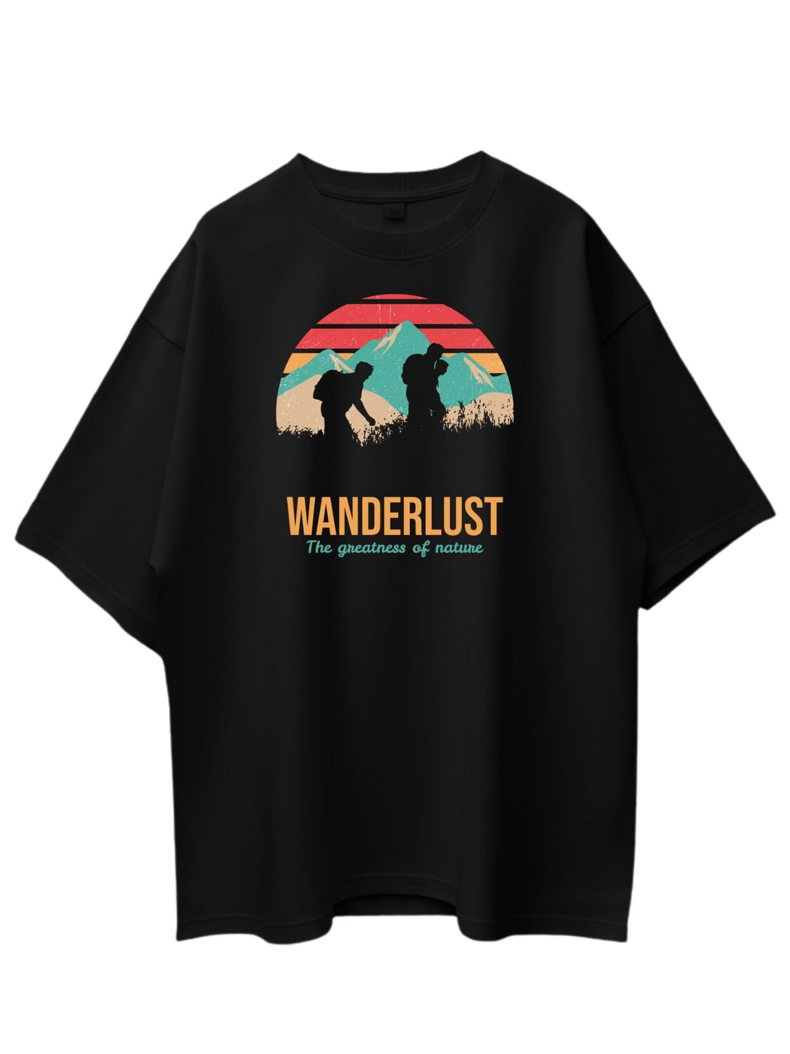Roads to India® Cotton T-Shirt for Men and Women – WANDERLUST Graphic Print Tee | Half Sleeve Round Neck | Unisex Regular & Oversized Fit | 180/220 GSM | Black, Navy Blue | S to 5XL