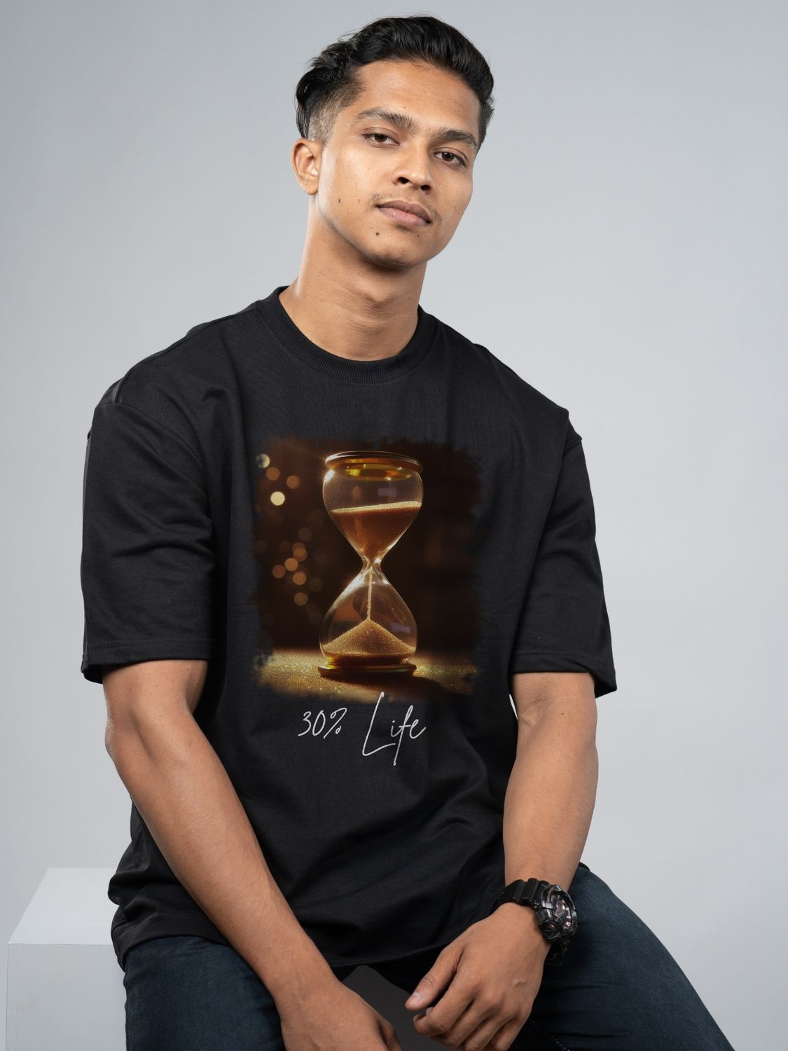 Roads to India® Men's Pure Cotton Casual T-Shirt – Life Percentage Hour Glass Graphic Tee | Unisex Fit (Regular & Oversized) | 180/220 GSM | Half Sleeve, Round Neck | S–5XL | Black, Navy Blue