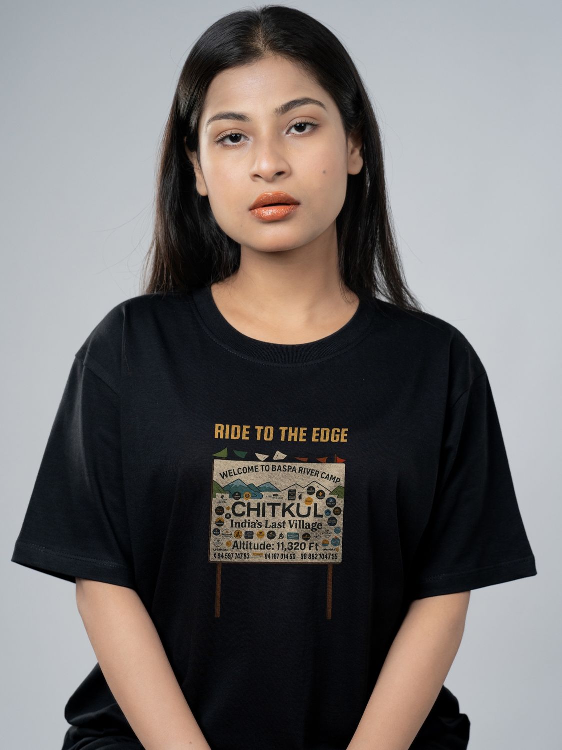 Roads to India® Pure Cotton Regular, Oversized Travel t-shirt for Men - Chitkul Ride - Unisex Round Neck Printed Casual fit Drop Shoulder 180-220 GSM | S - 5XL | Black