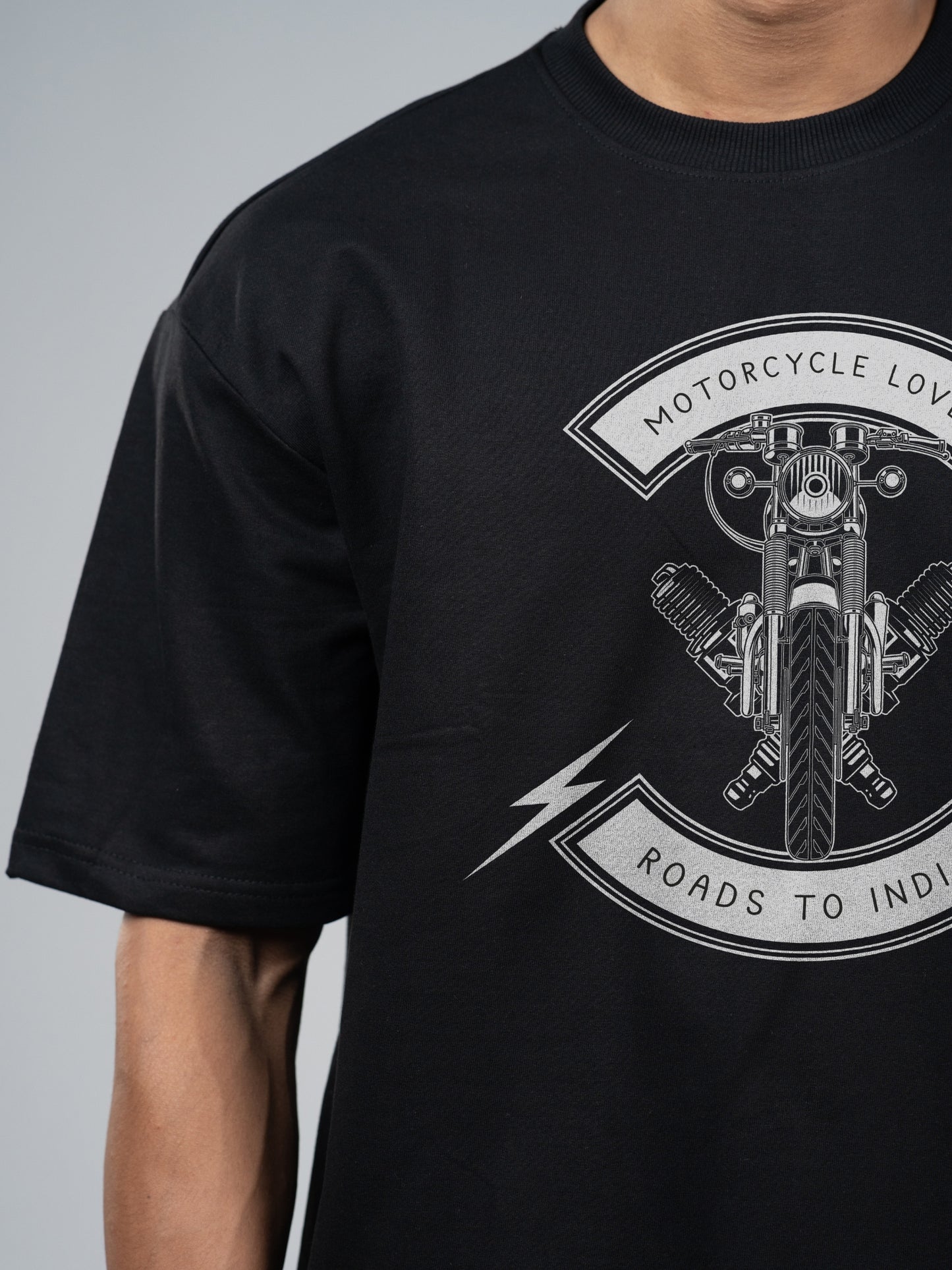 Roads to India® T-Shirt for Men – 100% Cotton Motorcycle Lover Half Sleeve Round Neck Graphic Print Tee | Regular & Oversized Fit | 180/220 GSM | S–5XL | Navy Blue, Red, Olive Green, Black