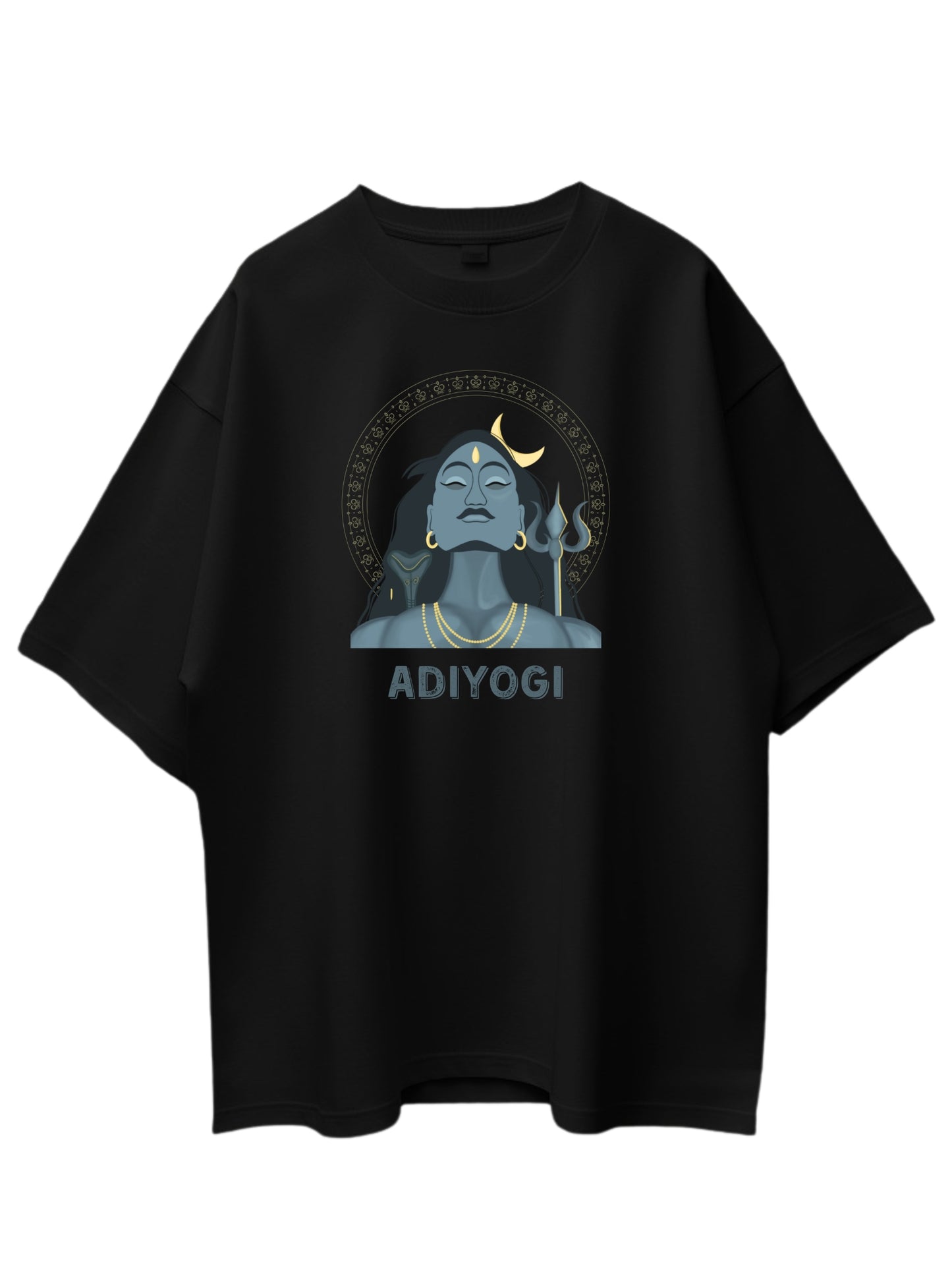 Roads to India® Cotton T-Shirt for Men – Adiyogi Graphic Print Tee | Half Sleeve Round Neck | Unisex Regular & Oversized Fit | 180/220 GSM | White, Golden Yellow | S to 5XL
