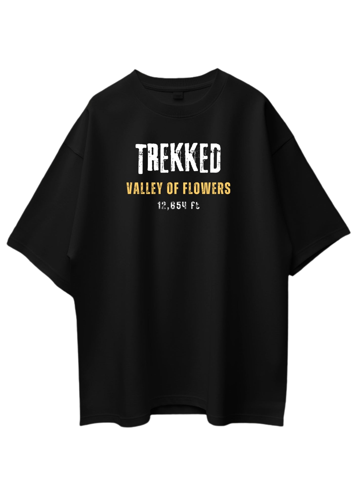 Roads to India® Men's Cotton Trekking T-Shirt – Trekked Valley of Flowers Graphic Tee | Unisex Fit (Regular & Oversized) | 180/220 GSM | Half Sleeve, Round Neck | S–5XL | Black, Navy Blue