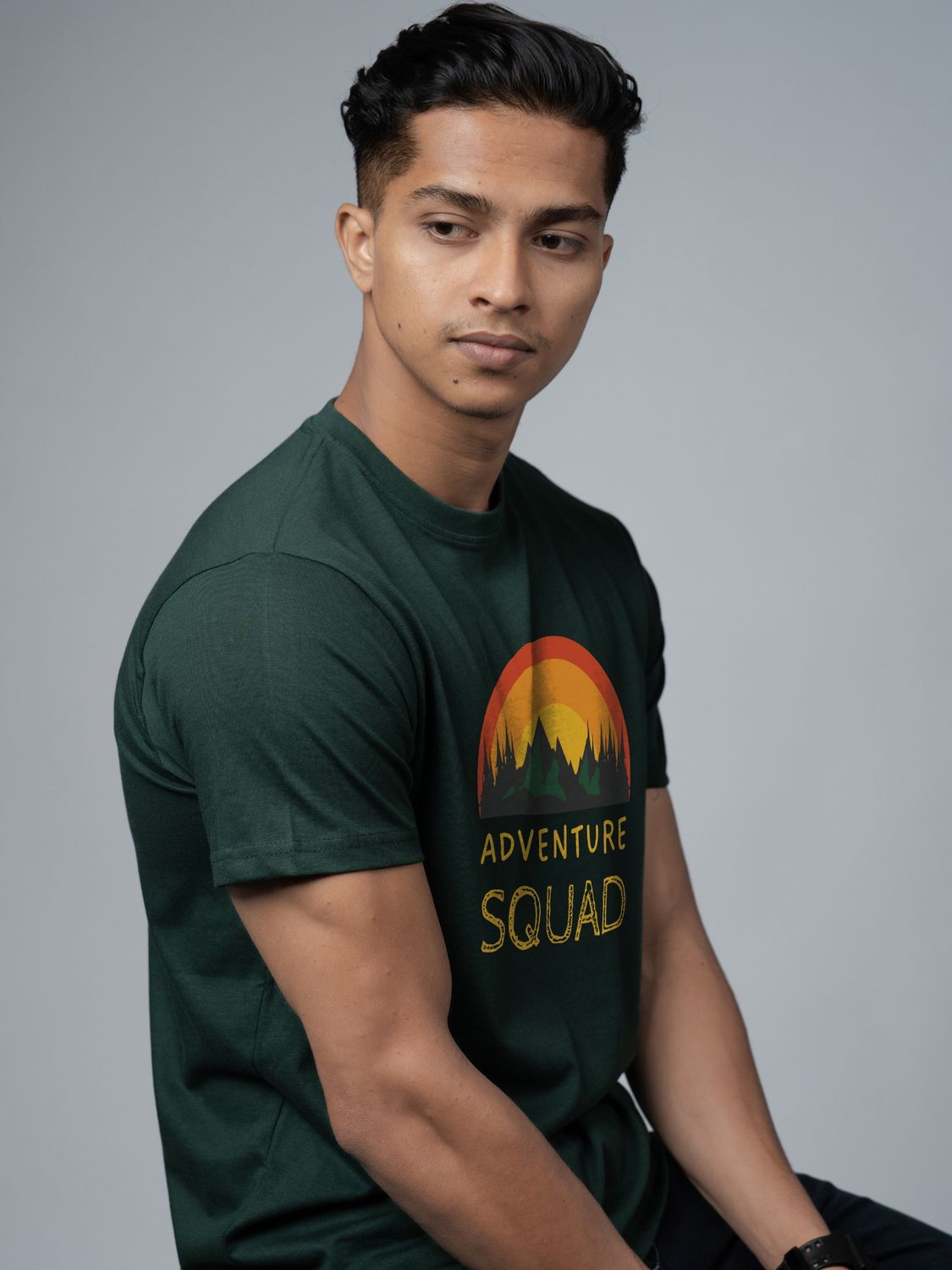 Roads to India® Cotton T-Shirt for Men – Adventure Squad Graphic Print Tee | Half Sleeve Round Neck | Unisex Regular Fit | 180 GSM | Black, Navy Blue, Olive, Red | S to 5XL