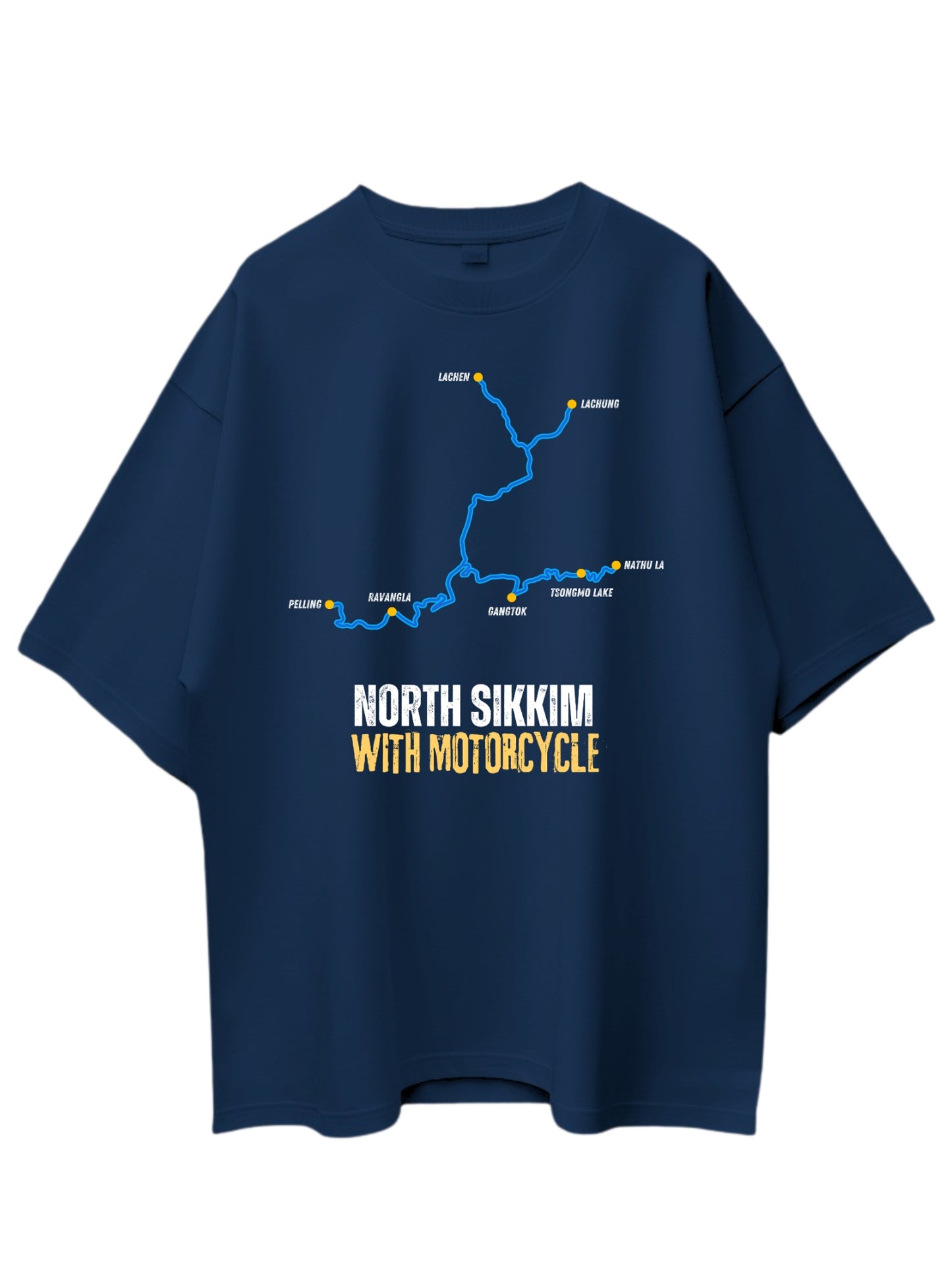 Roads to India® Men's Cotton Motorcycle T-Shirt – North Sikkim with Motorcycle Graphic Tee | Unisex Fit (Regular & Oversized) | 180/220 GSM | Half Sleeve, Round Neck | S–5XL | Black, Navy Blue