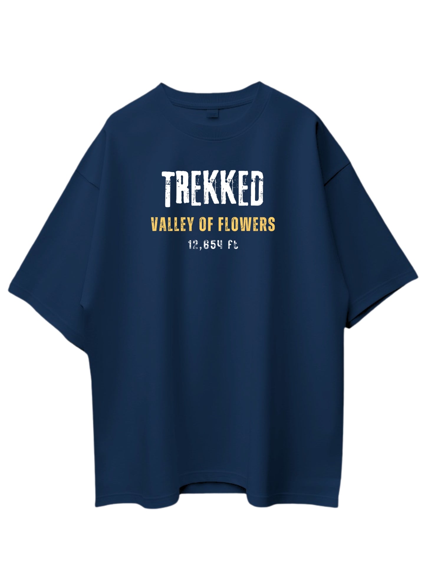 Roads to India® Men's Cotton Trekking T-Shirt – Trekked Valley of Flowers Graphic Tee | Unisex Fit (Regular & Oversized) | 180/220 GSM | Half Sleeve, Round Neck | S–5XL | Black, Navy Blue