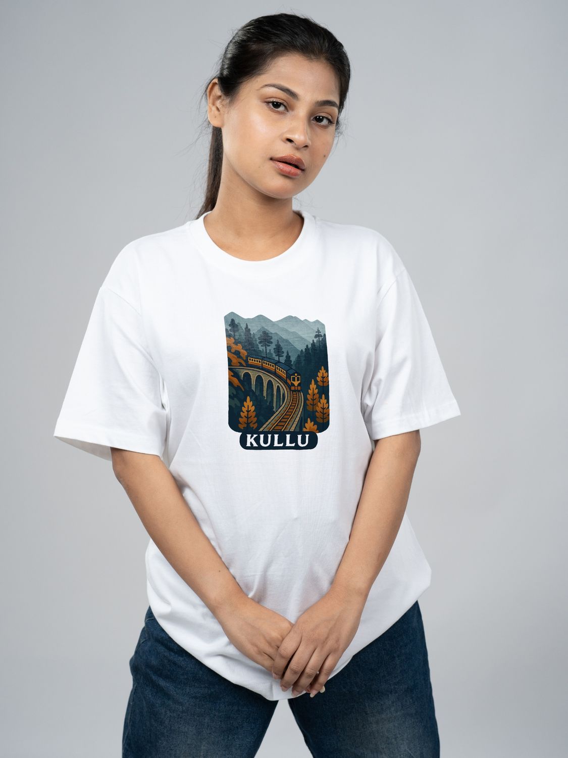 Roads to India® Pure Cotton Regular, Oversized Travel t-shirt for Men - Kullu - Unisex Round Neck Printed Casual fit Drop Shoulder 180-220 GSM | S - 5XL | White