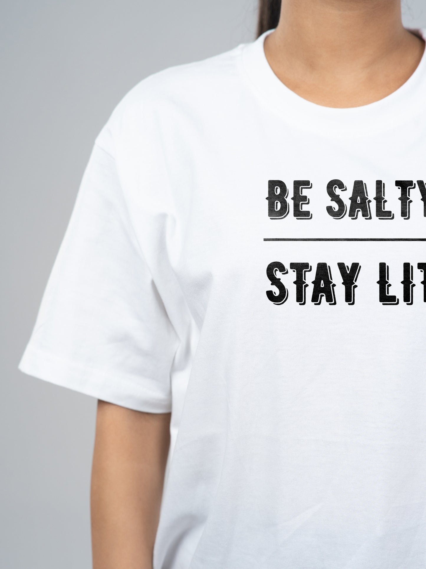 Roads to India® Women's Pure Cotton Casual T-Shirt – Be Salty, Stay Lit Graphic Tee | Unisex Fit (Regular & Oversized) | 180/220 GSM | Half Sleeve, Round Neck | S–5XL | Black, Navy Blue, White