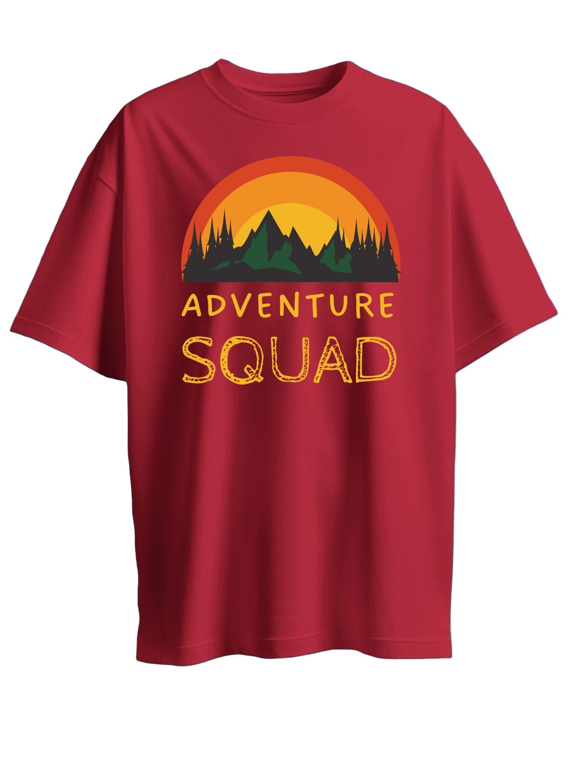 Roads to India® Cotton T-Shirt for Men – Adventure Squad Graphic Print Tee | Half Sleeve Round Neck | Unisex Regular Fit | 180 GSM | Black, Navy Blue, Olive, Red | S to 5XL