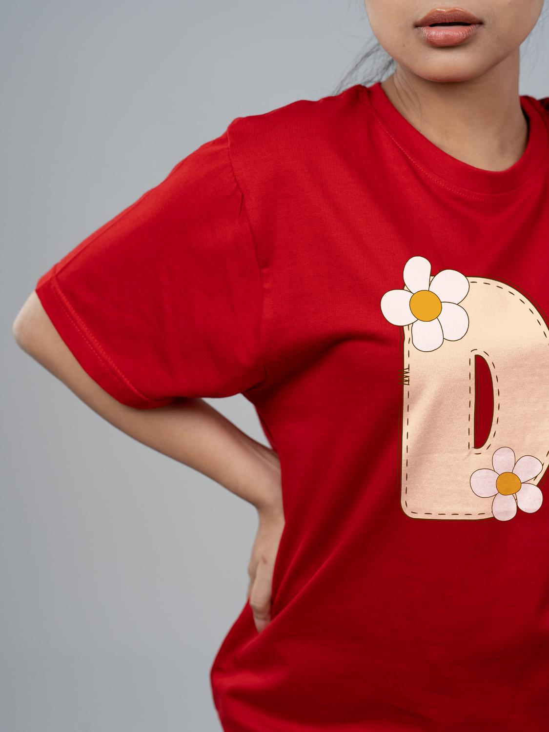 Roads to India® Women's Pure Cotton Casual T-Shirt – D-Name Art Alphabet Graphic Tee | Unisex Fit (Regular & Oversized) | 180/220 GSM | Half Sleeve, Round Neck | S–5XL | Black, Navy Blue, Red
