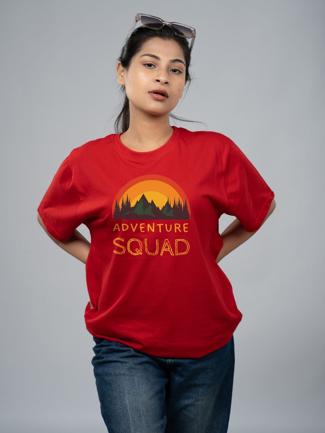 Roads to India® Cotton T-Shirt for Men – Adventure Squad Graphic Print Tee | Half Sleeve Round Neck | Unisex Regular Fit | 180 GSM | Black, Navy Blue, Olive, Red | S to 5XL
