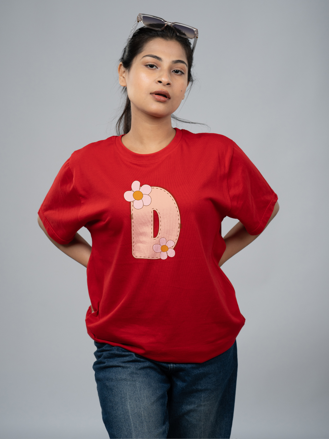Roads to India® Women's Pure Cotton Casual T-Shirt – D-Name Art Alphabet Graphic Tee | Unisex Fit (Regular & Oversized) | 180/220 GSM | Half Sleeve, Round Neck | S–5XL | Black, Navy Blue, Red