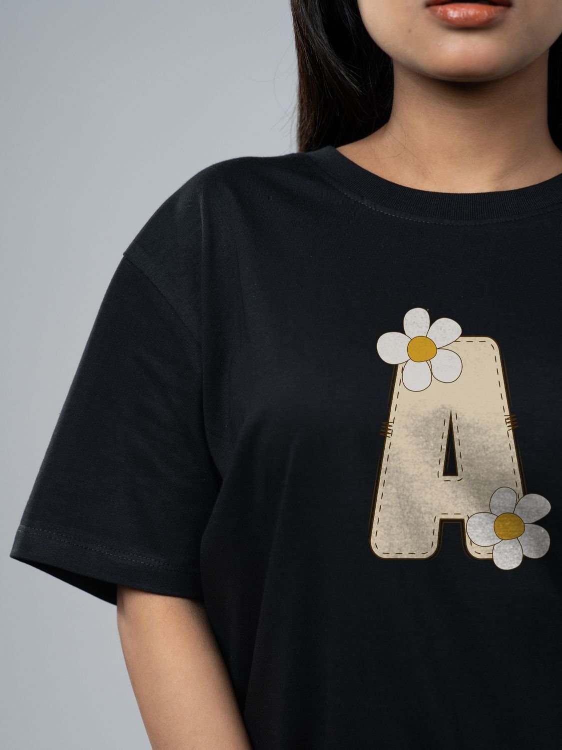 Roads to India® Women's Pure Cotton Casual T-Shirt – A-Name Art Alphabet Graphic Tee | Unisex Fit (Regular & Oversized) | 180/220 GSM | Half Sleeve, Round Neck | S–5XL | Black, Navy Blue, Red