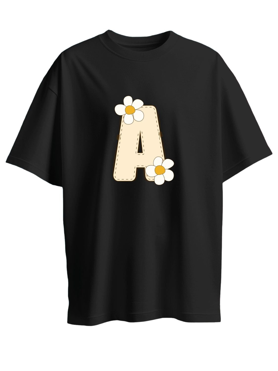 Roads to India® Women's Pure Cotton Casual T-Shirt – A-Name Art Alphabet Graphic Tee | Unisex Fit (Regular & Oversized) | 180/220 GSM | Half Sleeve, Round Neck | S–5XL | Black, Navy Blue, Red