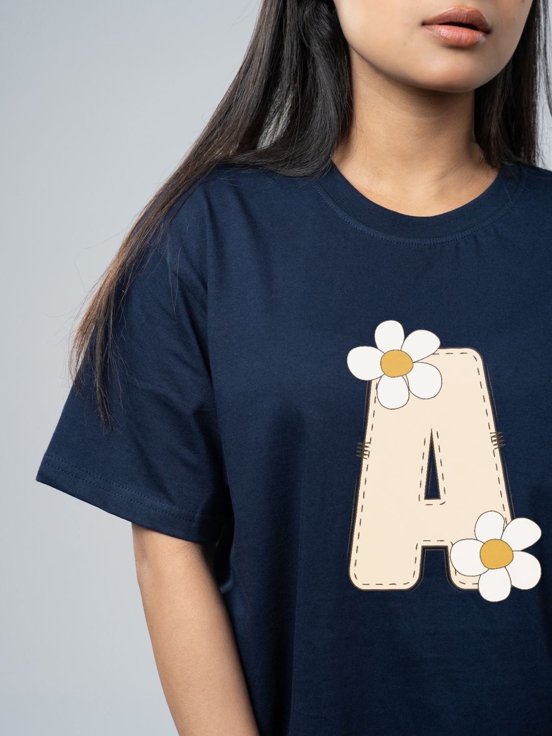 Roads to India® Women's Pure Cotton Casual T-Shirt – A-Name Art Alphabet Graphic Tee | Unisex Fit (Regular & Oversized) | 180/220 GSM | Half Sleeve, Round Neck | S–5XL | Black, Navy Blue, Red