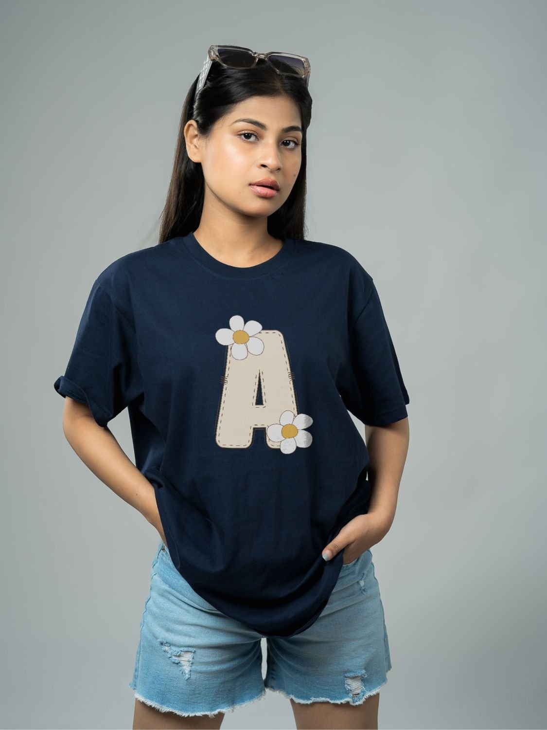 Roads to India® Women's Pure Cotton Casual T-Shirt – A-Name Art Alphabet Graphic Tee | Unisex Fit (Regular & Oversized) | 180/220 GSM | Half Sleeve, Round Neck | S–5XL | Black, Navy Blue, Red