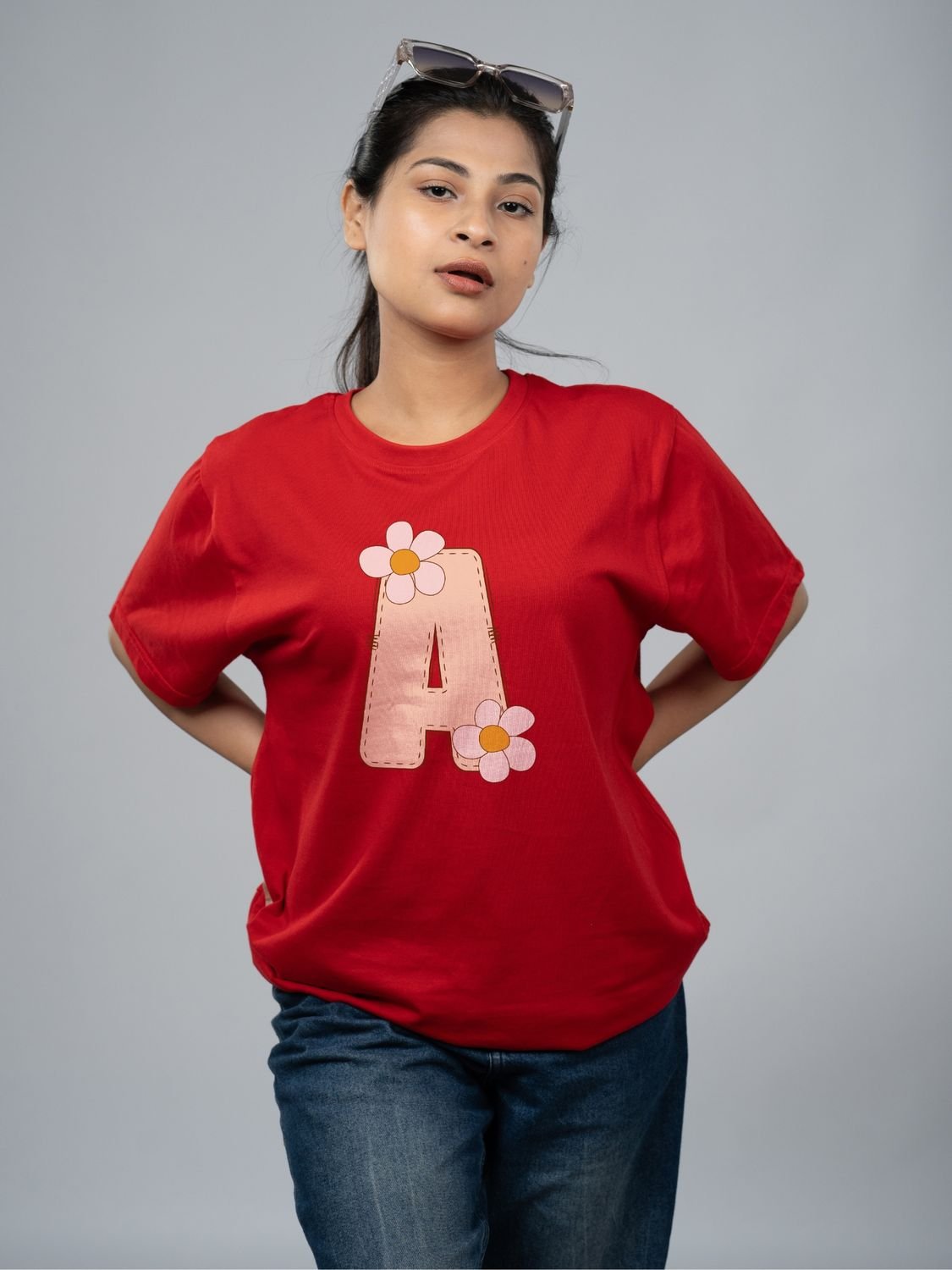 Roads to India® Women's Pure Cotton Casual T-Shirt – A-Name Art Alphabet Graphic Tee | Unisex Fit (Regular & Oversized) | 180/220 GSM | Half Sleeve, Round Neck | S–5XL | Black, Navy Blue, Red