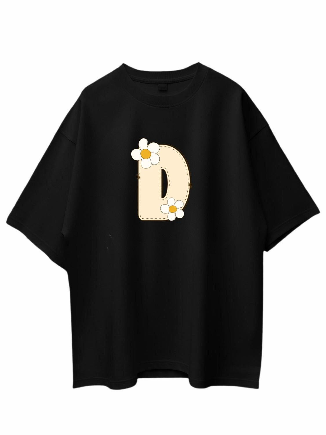 Roads to India® Women's Pure Cotton Casual T-Shirt – D-Name Art Alphabet Graphic Tee | Unisex Fit (Regular & Oversized) | 180/220 GSM | Half Sleeve, Round Neck | S–5XL | Black, Navy Blue, Red
