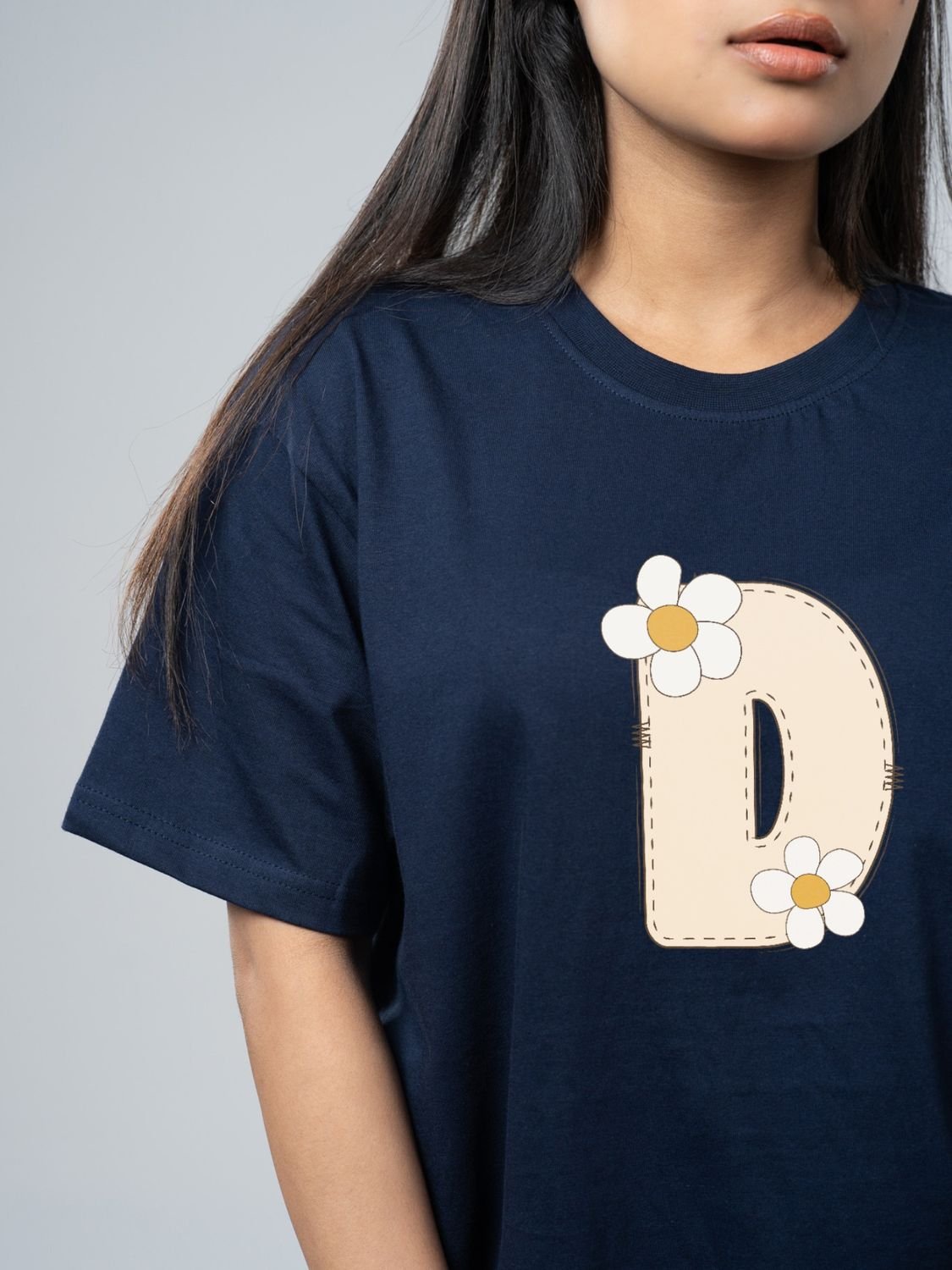 Roads to India® Women's Pure Cotton Casual T-Shirt – D-Name Art Alphabet Graphic Tee | Unisex Fit (Regular & Oversized) | 180/220 GSM | Half Sleeve, Round Neck | S–5XL | Black, Navy Blue, Red