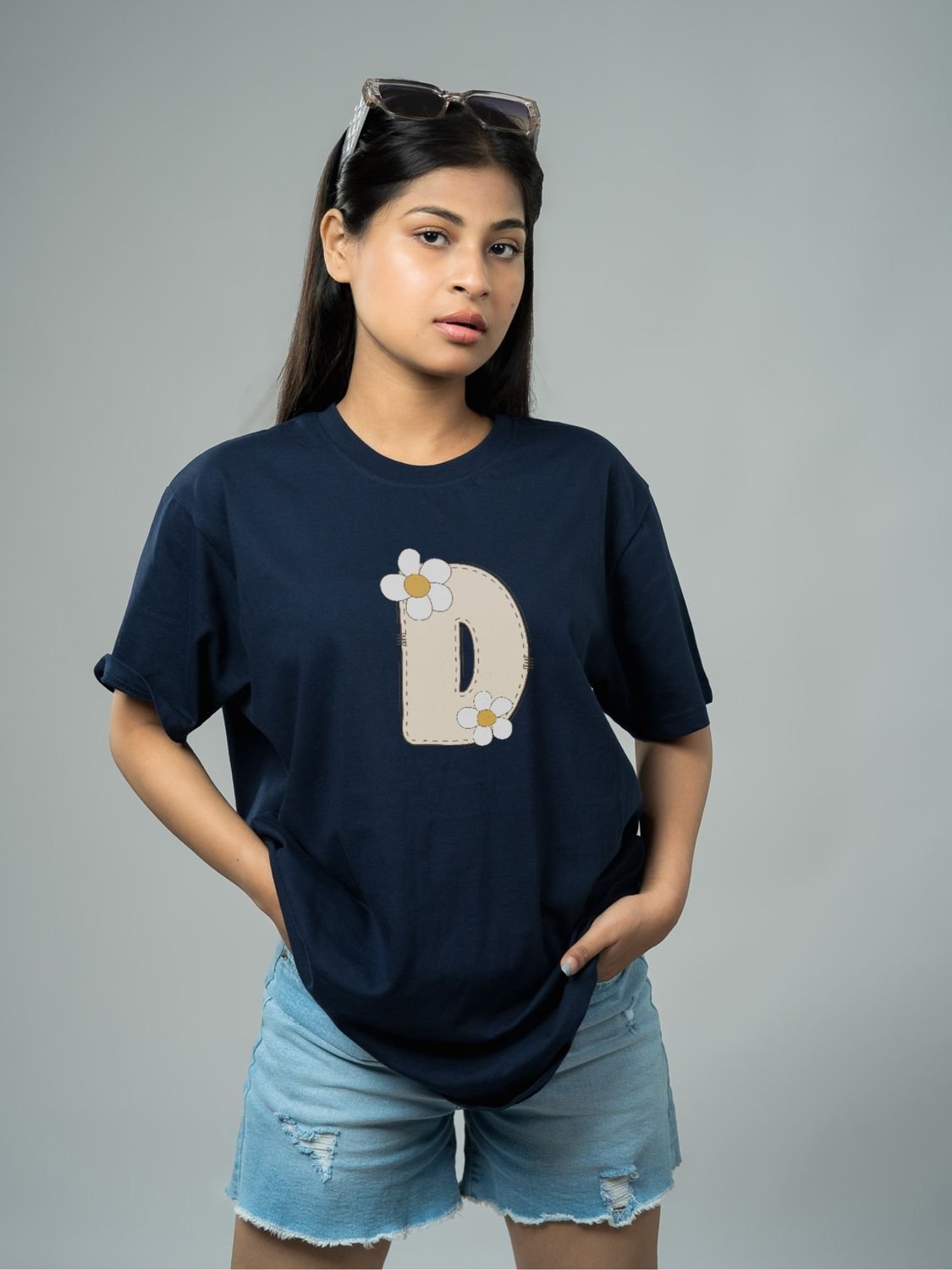 Roads to India® Women's Pure Cotton Casual T-Shirt – D-Name Art Alphabet Graphic Tee | Unisex Fit (Regular & Oversized) | 180/220 GSM | Half Sleeve, Round Neck | S–5XL | Black, Navy Blue, Red