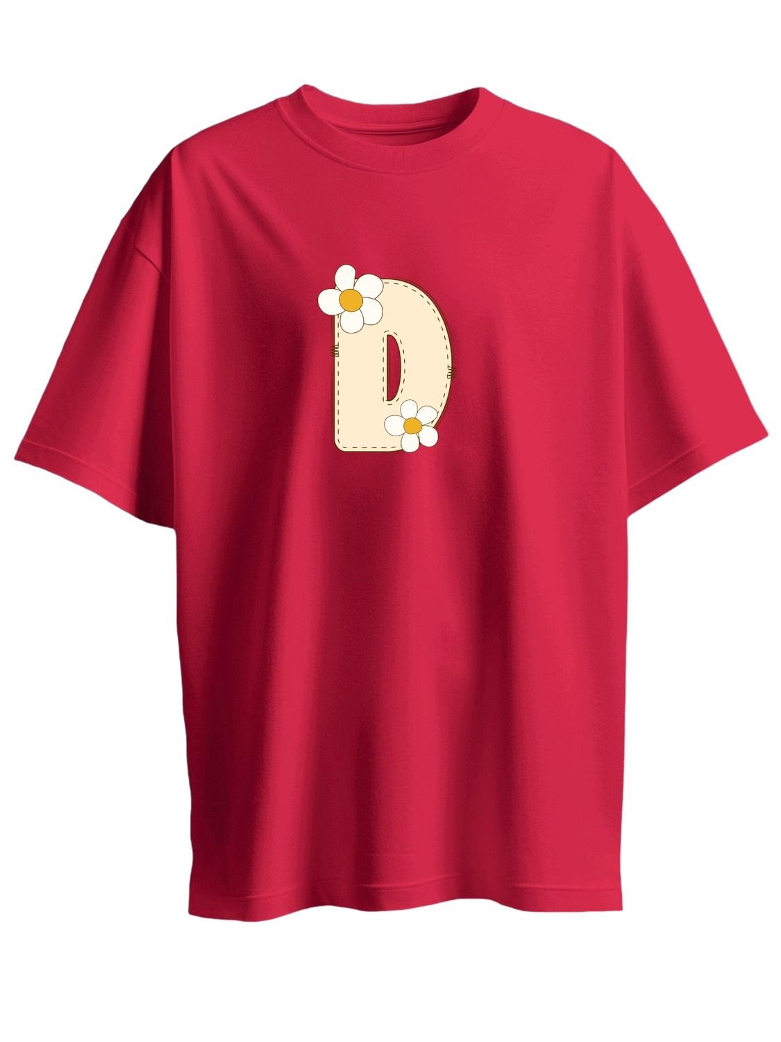Roads to India® Women's Pure Cotton Casual T-Shirt – D-Name Art Alphabet Graphic Tee | Unisex Fit (Regular & Oversized) | 180/220 GSM | Half Sleeve, Round Neck | S–5XL | Black, Navy Blue, Red
