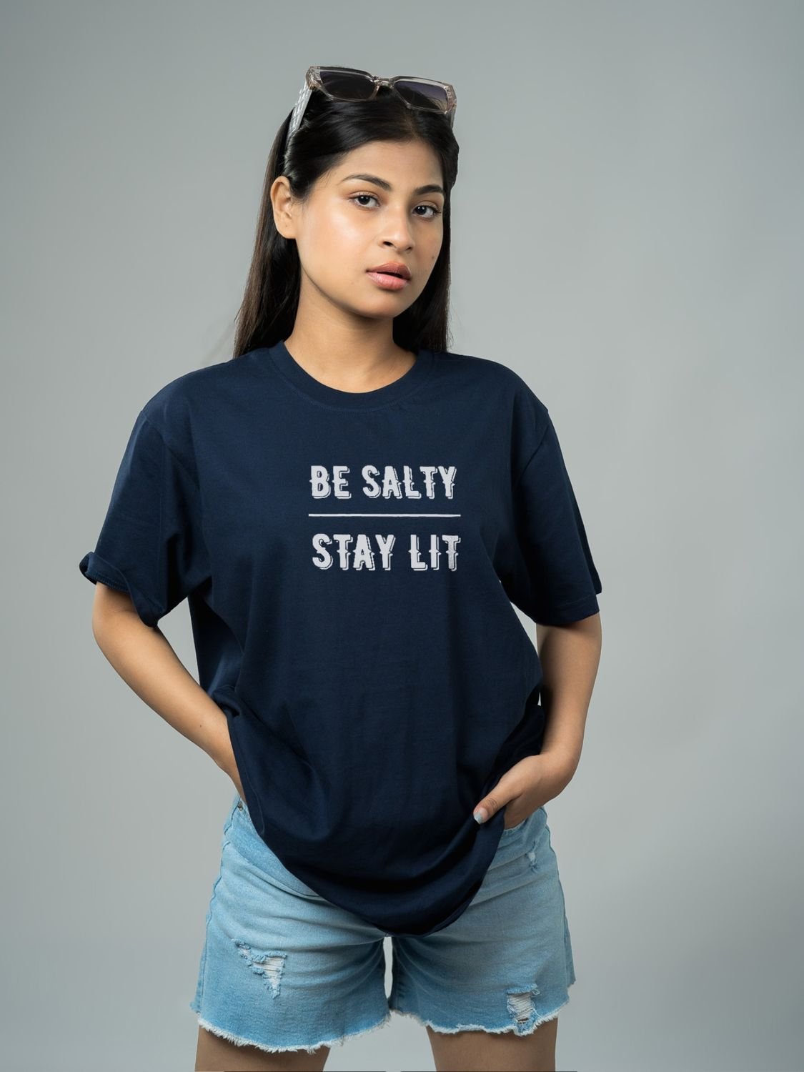 Roads to India® Women's Pure Cotton Casual T-Shirt – Be Salty, Stay Lit Graphic Tee | Unisex Fit (Regular & Oversized) | 180/220 GSM | Half Sleeve, Round Neck | S–5XL | Black, Navy Blue, White