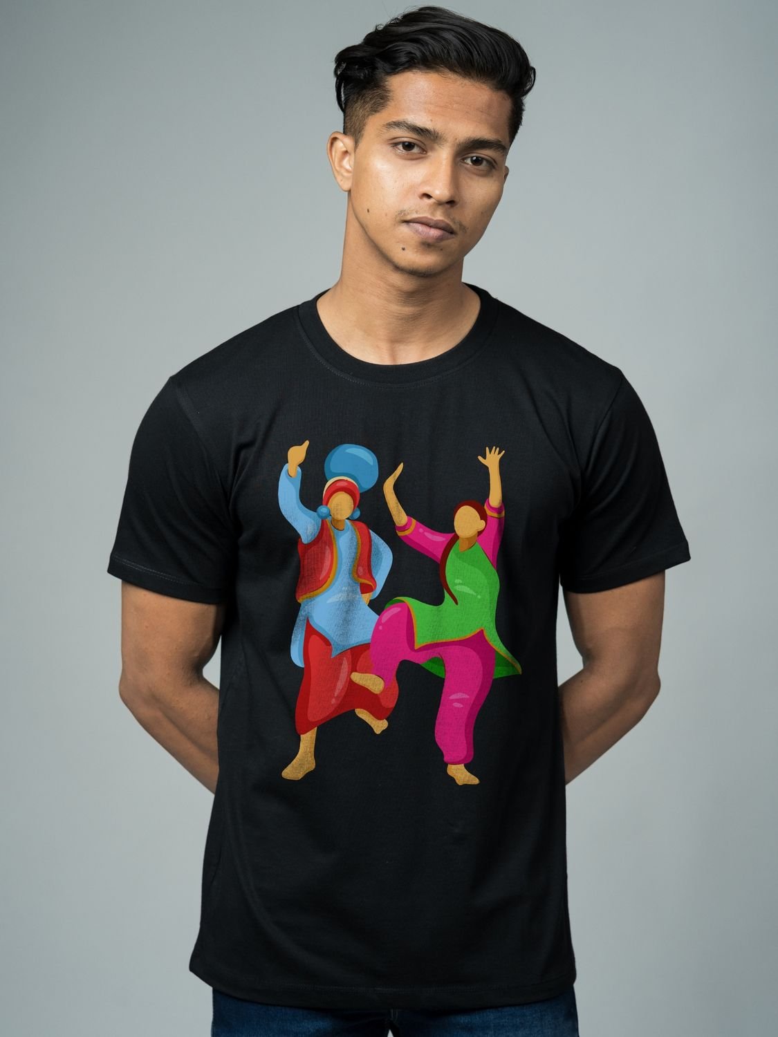 Roads to India® Men's Pure Cotton Festival T-Shirt – Let’s Do Bhangra Graphic Tee | Unisex Fit (Regular & Oversized) | 180/220 GSM | Half Sleeve, Round Neck | S–5XL | Black, Grey, Navy Blue, White