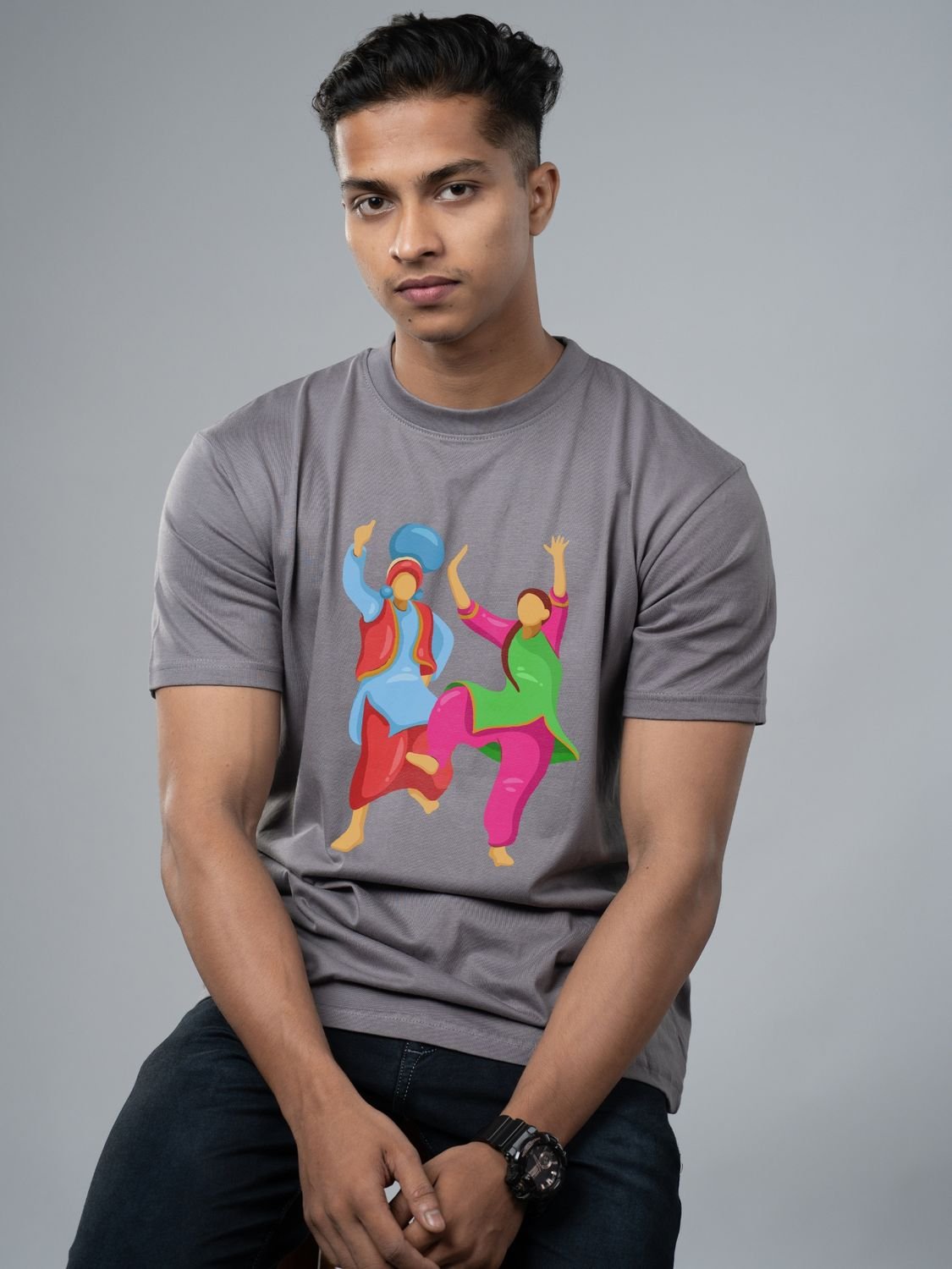 Roads to India® Men's Pure Cotton Festival T-Shirt – Let’s Do Bhangra Graphic Tee | Unisex Fit (Regular & Oversized) | 180/220 GSM | Half Sleeve, Round Neck | S–5XL | Black, Grey, Navy Blue, White