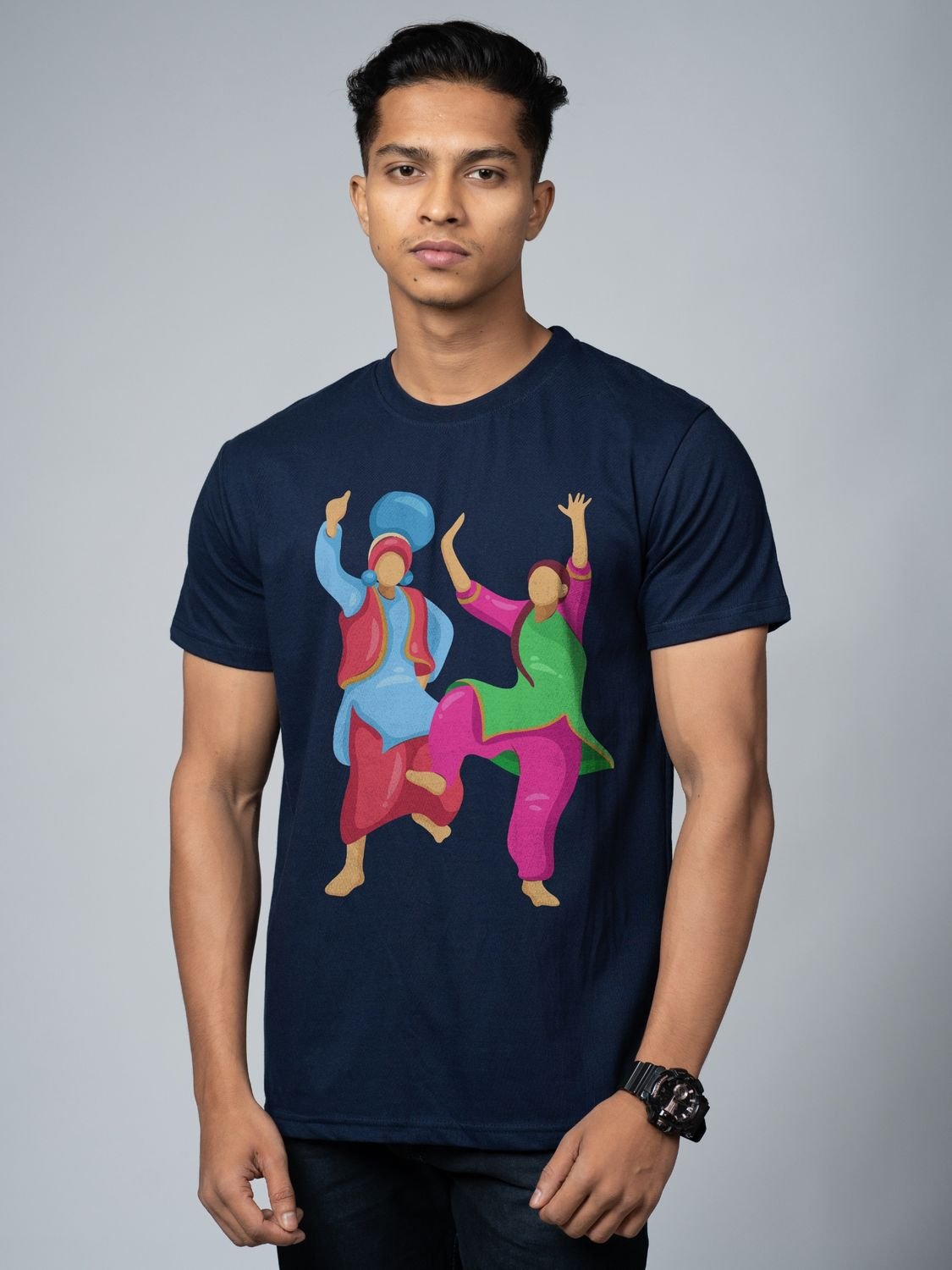 Roads to India® Men's Pure Cotton Festival T-Shirt – Let’s Do Bhangra Graphic Tee | Unisex Fit (Regular & Oversized) | 180/220 GSM | Half Sleeve, Round Neck | S–5XL | Black, Grey, Navy Blue, White
