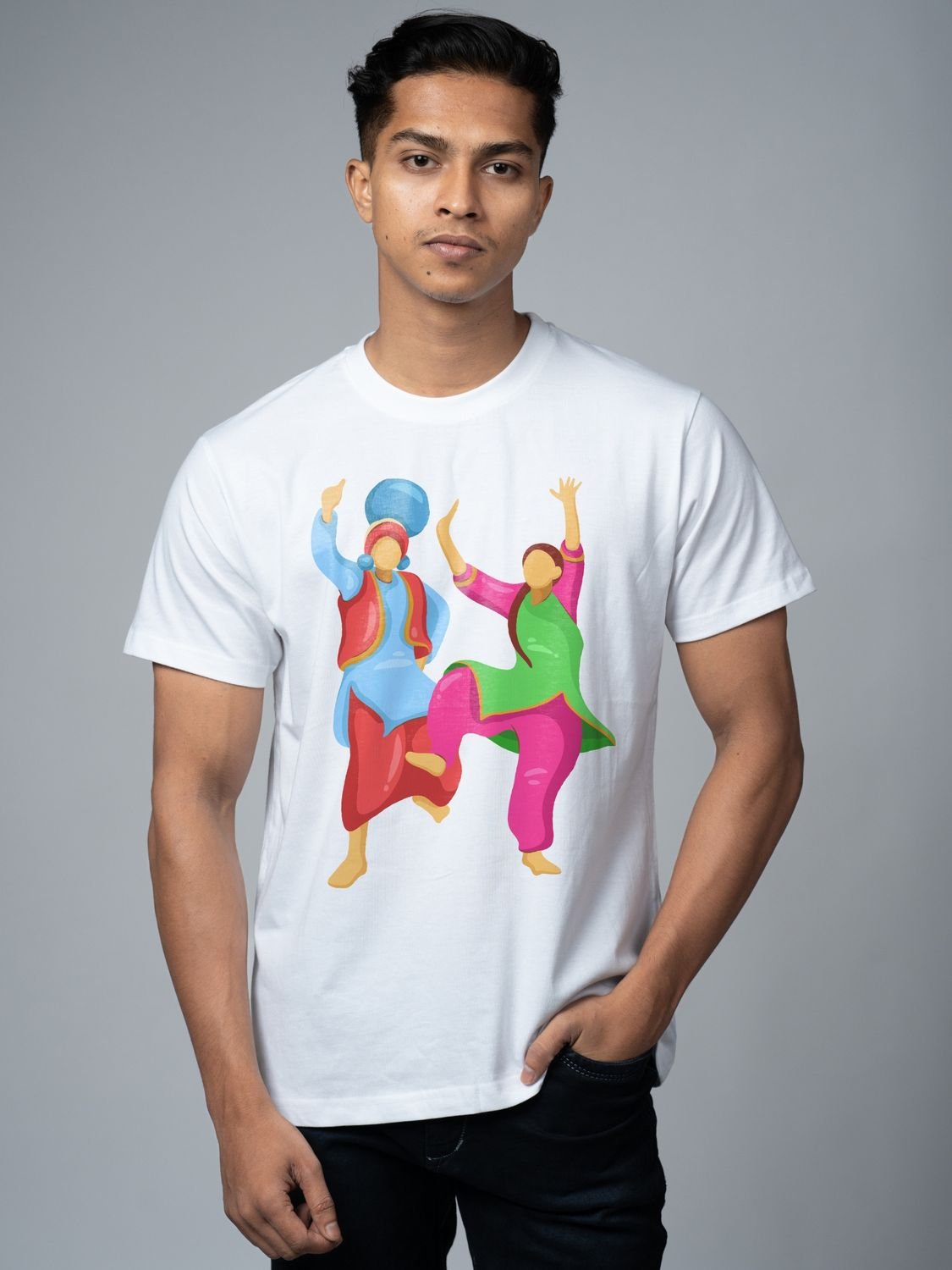 Roads to India® Men's Pure Cotton Festival T-Shirt – Let’s Do Bhangra Graphic Tee | Unisex Fit (Regular & Oversized) | 180/220 GSM | Half Sleeve, Round Neck | S–5XL | Black, Grey, Navy Blue, White