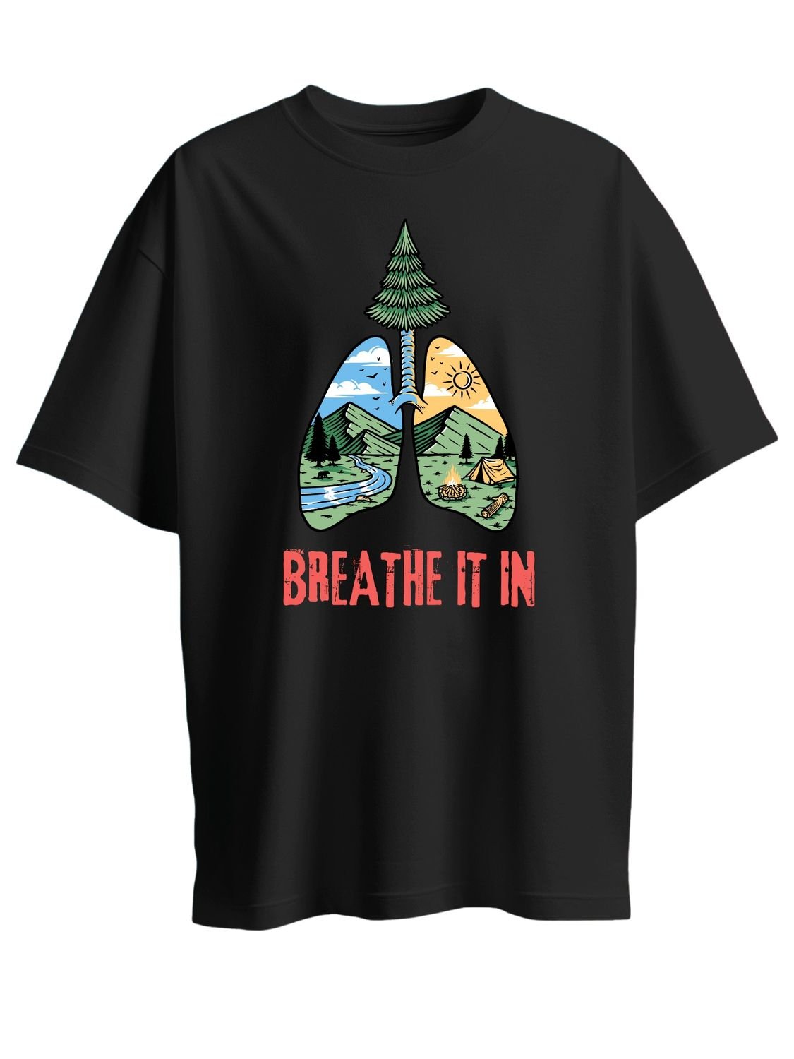 Roads to India® Cotton T-Shirt for Men – Breathe It In Graphic Print Tee | Half Sleeve Round Neck | Unisex Regular & Oversized Fit | 180/220 GSM | White, Golden Yellow | S to 5XL