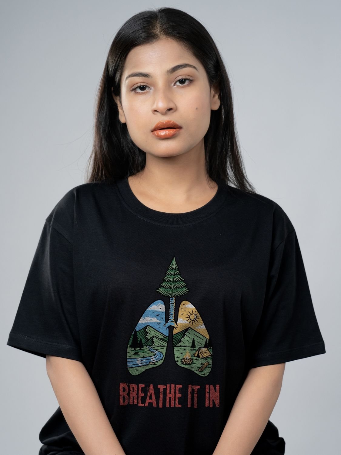 Roads to India® Cotton T-Shirt for Men – Breathe It In Graphic Print Tee | Half Sleeve Round Neck | Unisex Regular & Oversized Fit | 180/220 GSM | White, Golden Yellow | S to 5XL
