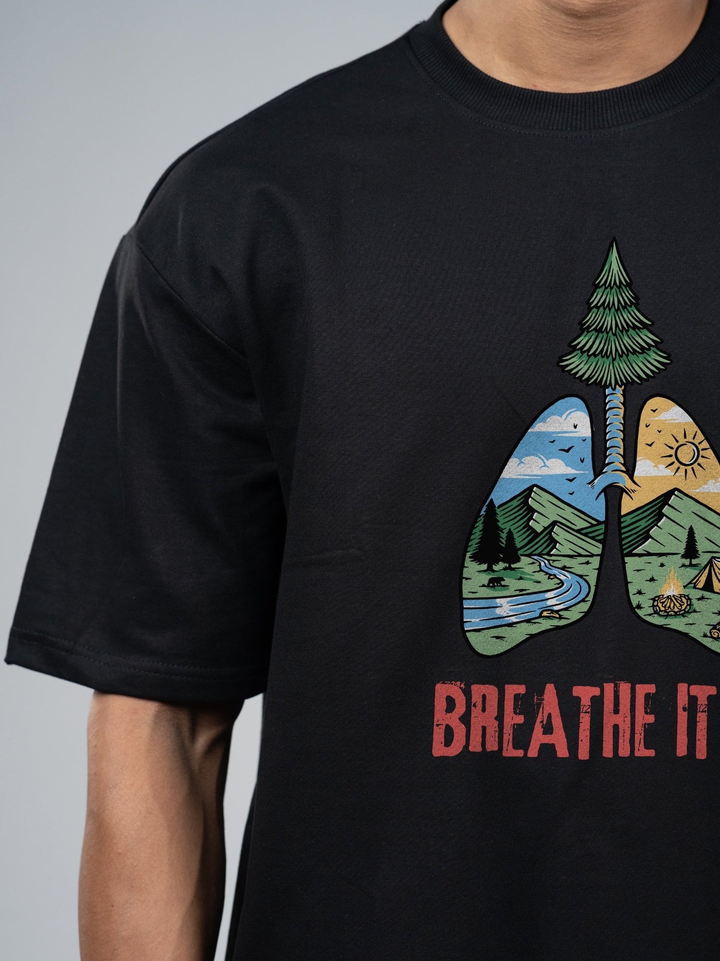 Roads to India® Cotton T-Shirt for Men – Breathe It In Graphic Print Tee | Half Sleeve Round Neck | Unisex Regular & Oversized Fit | 180/220 GSM | White, Golden Yellow | S to 5XL