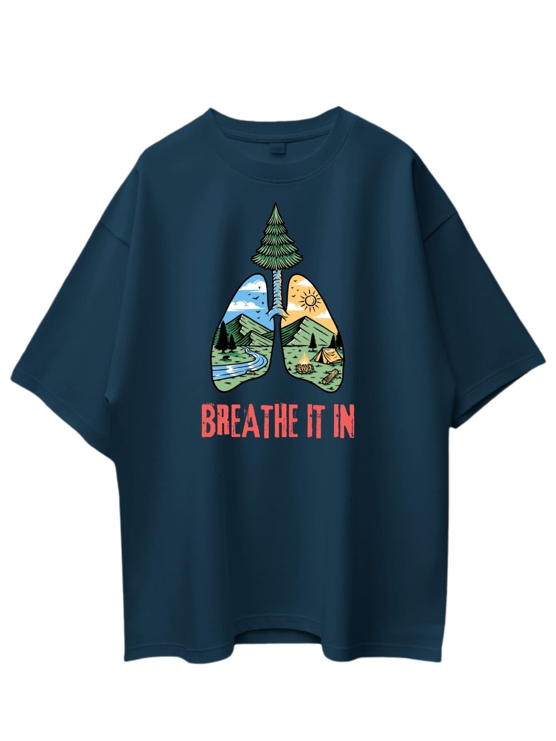 Roads to India® Cotton T-Shirt for Men – Breathe It In Graphic Print Tee | Half Sleeve Round Neck | Unisex Regular & Oversized Fit | 180/220 GSM | White, Golden Yellow | S to 5XL