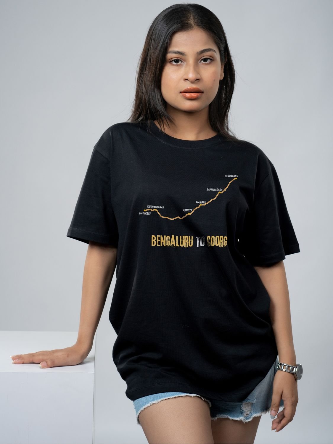 Roads to India® Men's Pure Cotton Travel T-Shirt – Bengaluru to Coorg Graphic Tee | Unisex Fit (Regular & Oversized) | 180/220 GSM | Half Sleeve, Round Neck | S–5XL | Black, Navy Blue