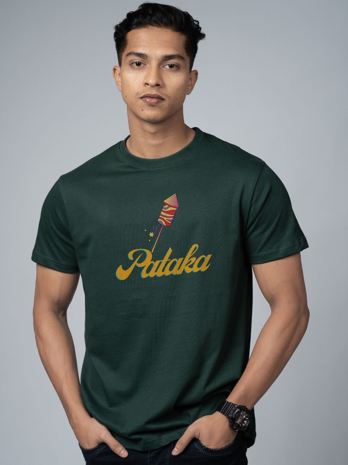 Roads to India® T-Shirt for Men – 100% Cotton Beware of Pataka Half Sleeve Round Neck Graphic Print Tee | Unisex Regular & Oversized Fit | 180/220 GSM | S–5XL | Black, Navy Blue, Olive Green