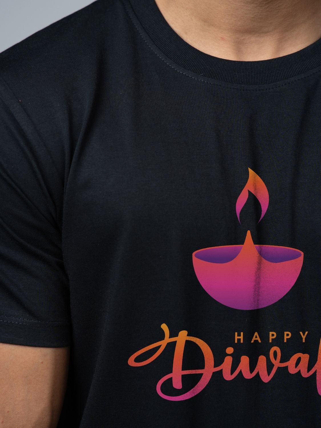 Roads to India® T-Shirt for Men – 100% Cotton Diwali Diya Half Sleeve Round Neck Graphic Print Tee | Unisex Regular & Oversized Fit | 180/220 GSM | S–5XL | Black, Navy Blue, White, Olive Green, Yellow