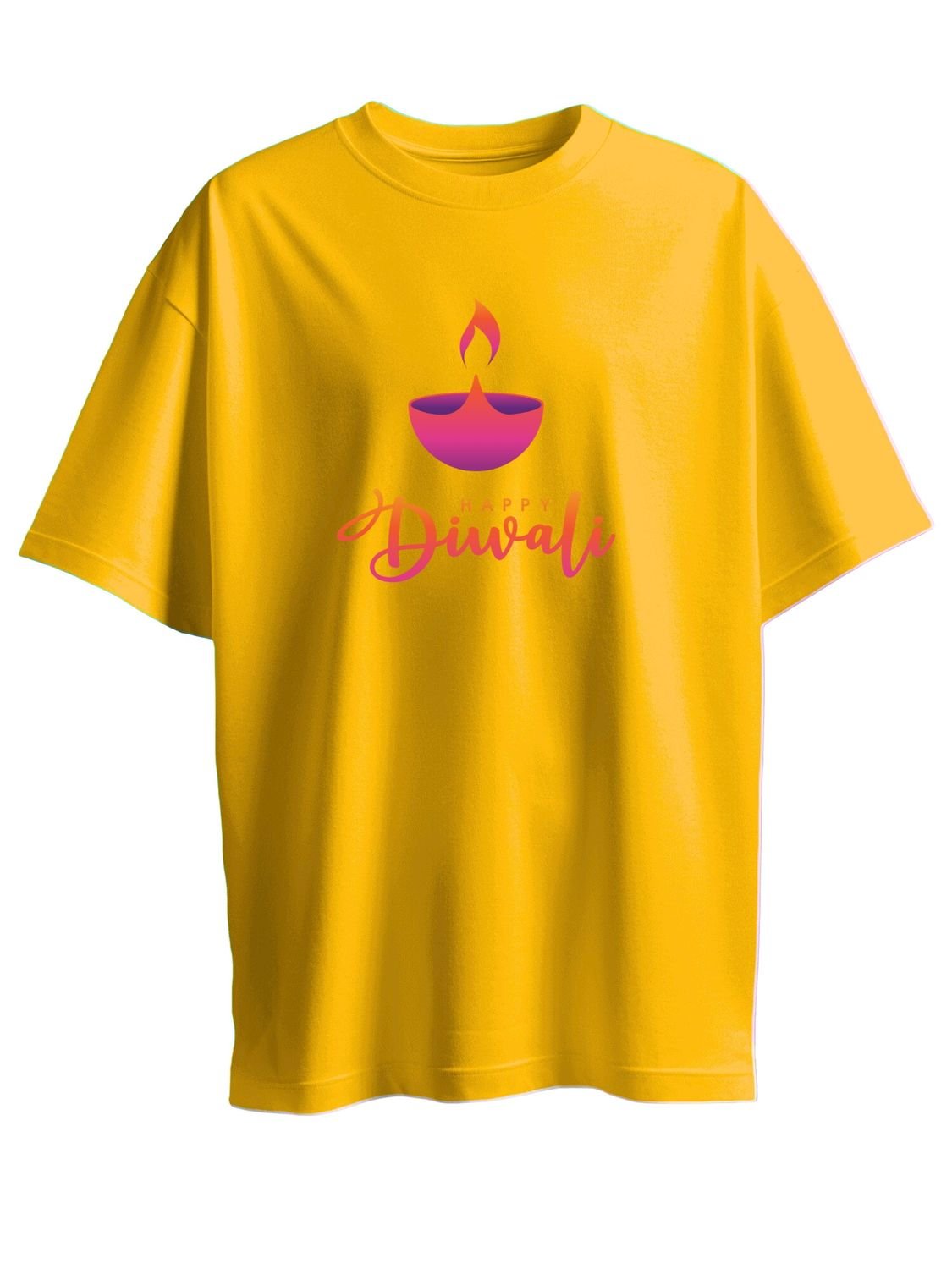 Roads to India® T-Shirt for Men – 100% Cotton Diwali Diya Half Sleeve Round Neck Graphic Print Tee | Unisex Regular & Oversized Fit | 180/220 GSM | S–5XL | Black, Navy Blue, White, Olive Green, Yellow