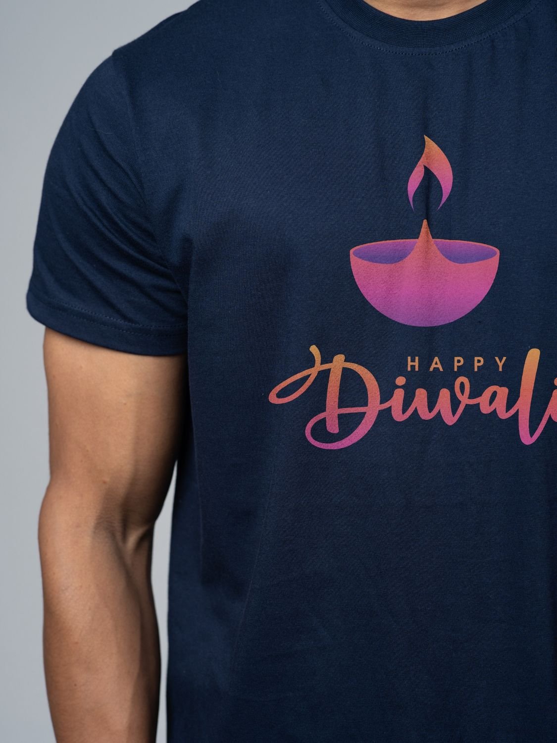 Roads to India® T-Shirt for Men – 100% Cotton Diwali Diya Half Sleeve Round Neck Graphic Print Tee | Unisex Regular & Oversized Fit | 180/220 GSM | S–5XL | Black, Navy Blue, White, Olive Green, Yellow