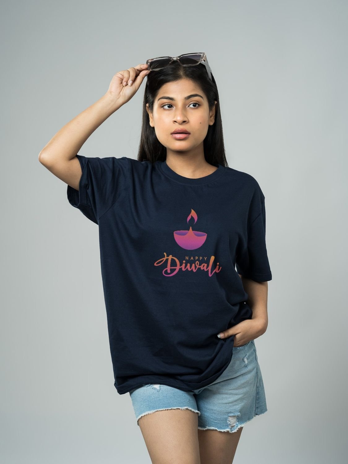 Roads to India® T-Shirt for Men – 100% Cotton Diwali Diya Half Sleeve Round Neck Graphic Print Tee | Unisex Regular & Oversized Fit | 180/220 GSM | S–5XL | Black, Navy Blue, White, Olive Green, Yellow