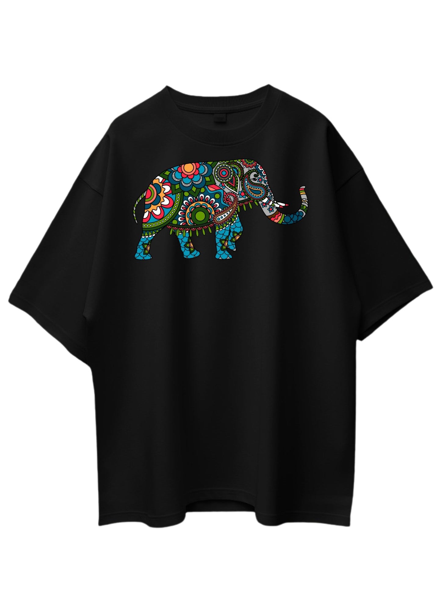 Roads to India® T-Shirt for Men – 100% Cotton Elephant Half Sleeve Round Neck Graphic Print Tee | Unisex Regular & Oversized Fit | 180/220 GSM | S–5XL | White, Yellow, Black