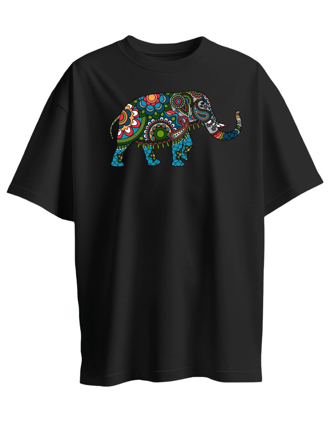 Roads to India® T-Shirt for Men – 100% Cotton Elephant Half Sleeve Round Neck Graphic Print Tee | Unisex Regular & Oversized Fit | 180/220 GSM | S–5XL | White, Yellow, Black