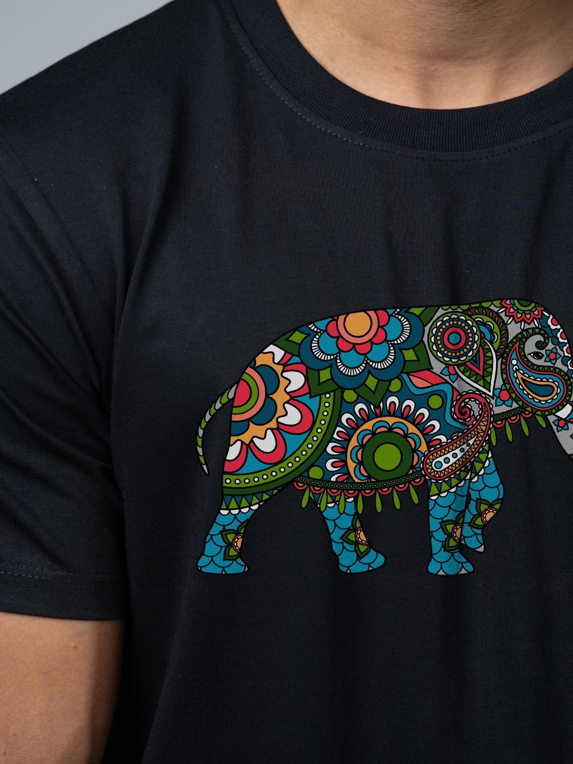 Roads to India® T-Shirt for Men – 100% Cotton Elephant Half Sleeve Round Neck Graphic Print Tee | Unisex Regular & Oversized Fit | 180/220 GSM | S–5XL | White, Yellow, Black